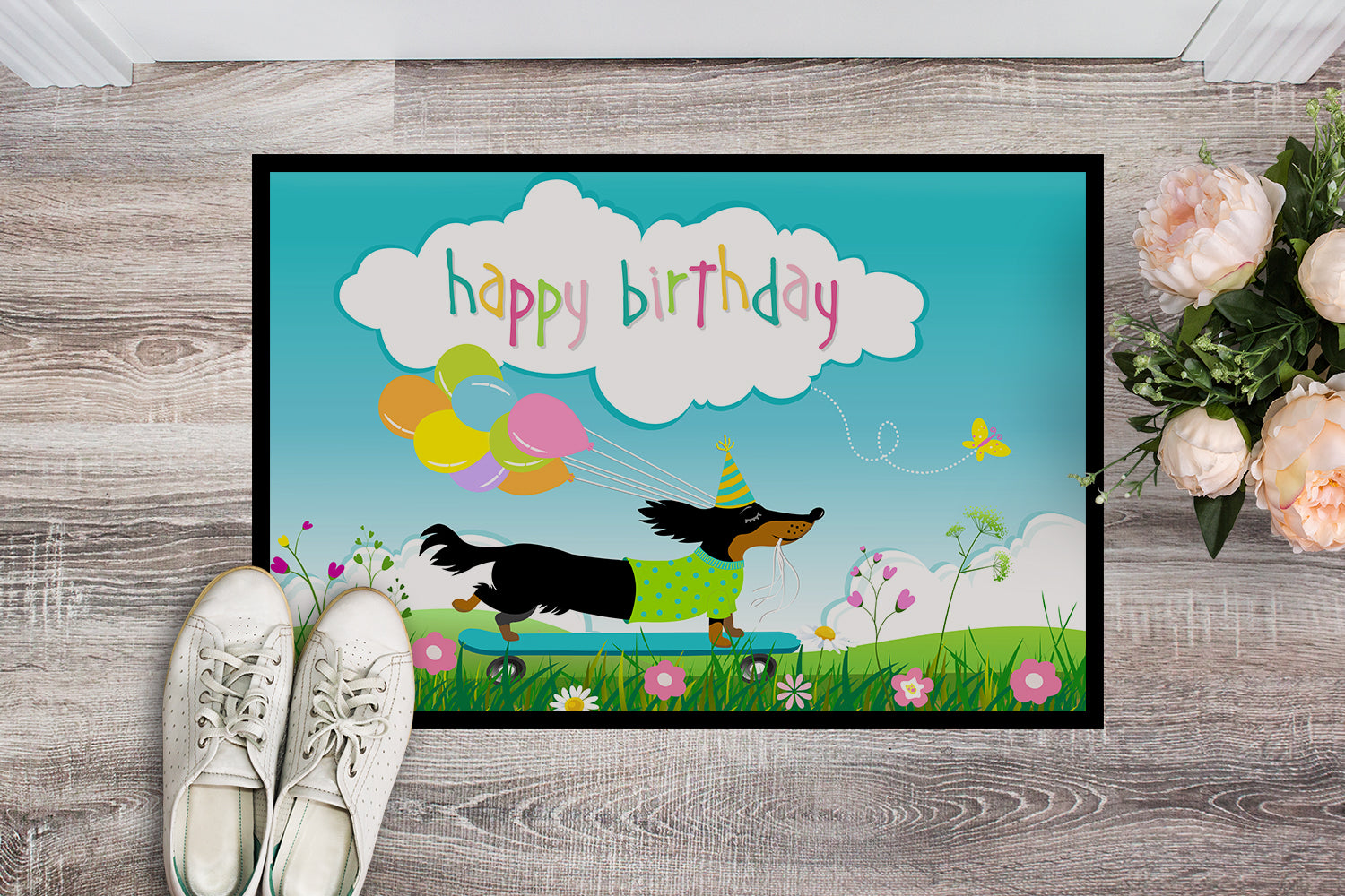 Happy Birthday Dachshund Indoor or Outdoor Mat 18x27 VHA3029MAT - the-store.com