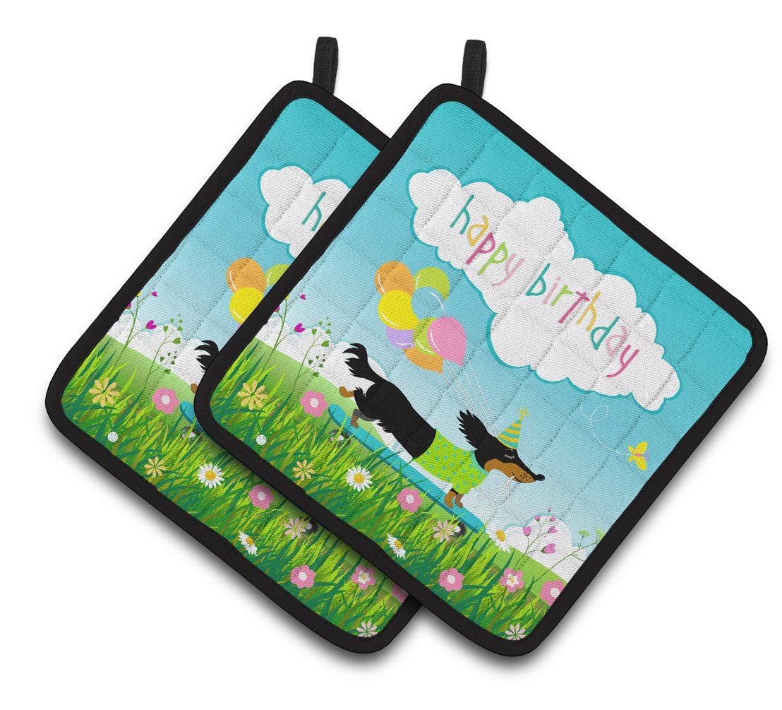 Happy Birthday Dachshund Pair of Pot Holders VHA3029PTHD by Caroline's Treasures