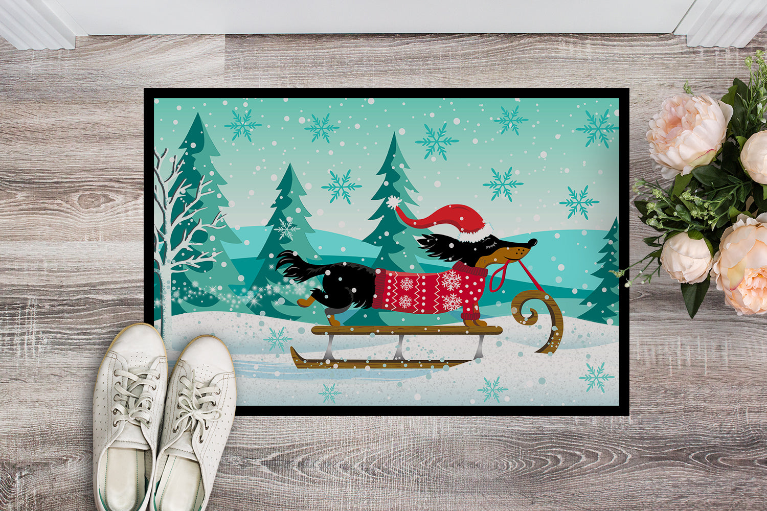 Merry Christmas Dachshund Indoor or Outdoor Mat 18x27 VHA3030MAT - the-store.com