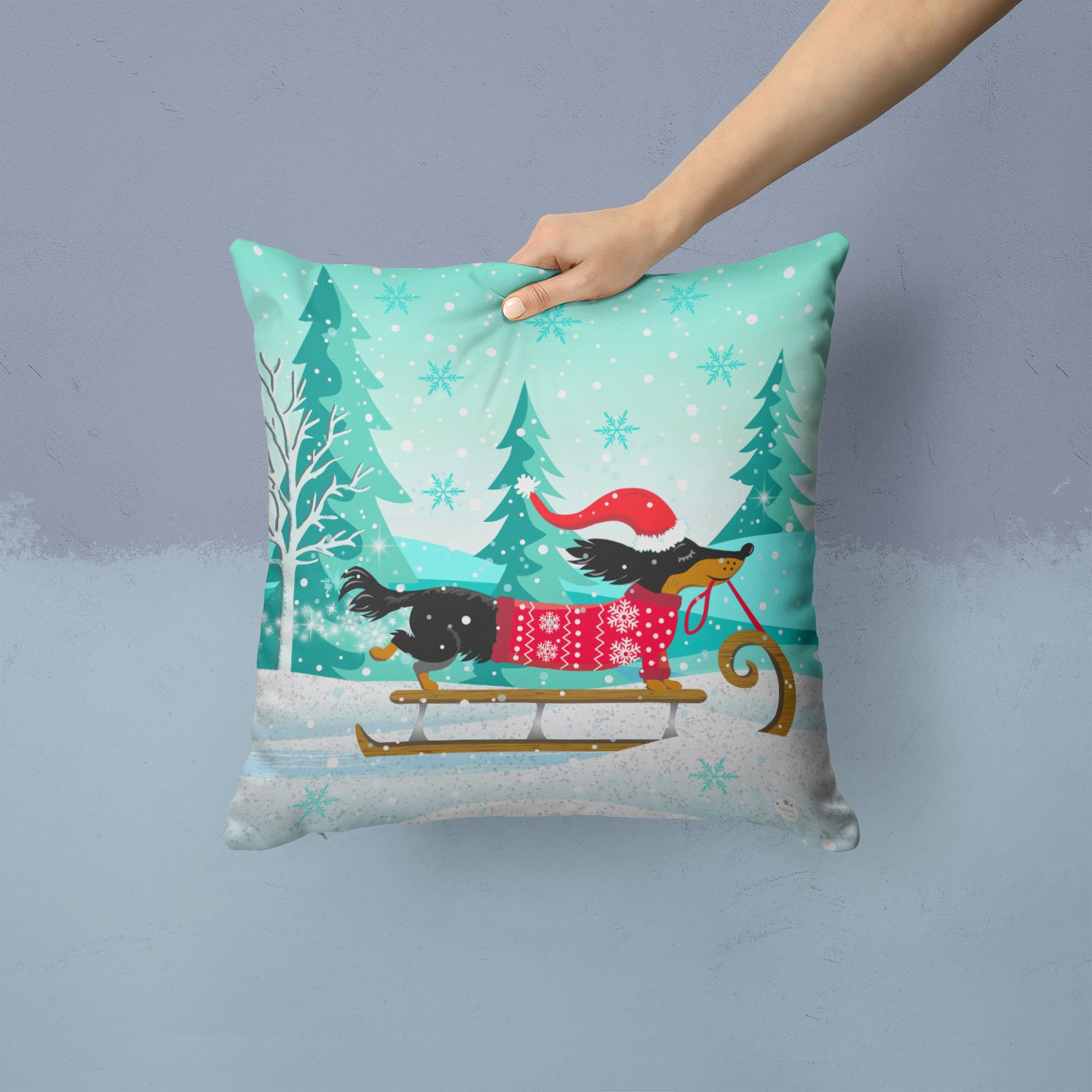 Merry Christmas Dachshund Fabric Decorative Pillow VHA3030PW1414 - the-store.com