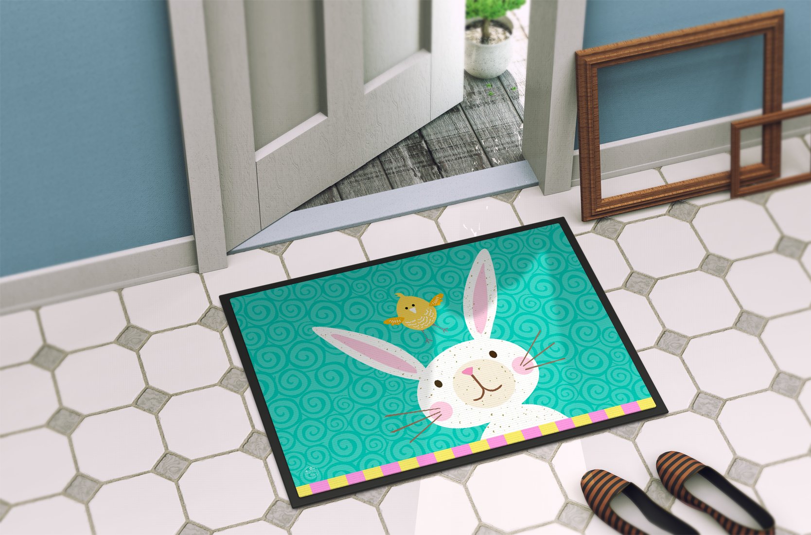 Happy Easter Rabbit Indoor or Outdoor Mat 24x36 VHA3032JMAT by Caroline's Treasures