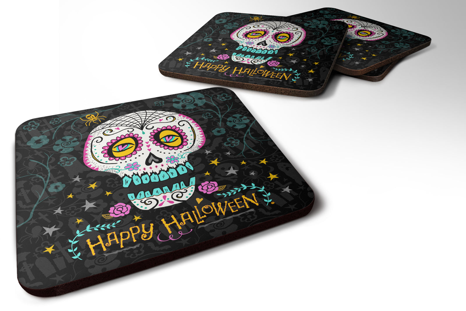 Happy Halloween Day of the Dead Foam Coaster Set of 4 VHA3035FC - the-store.com