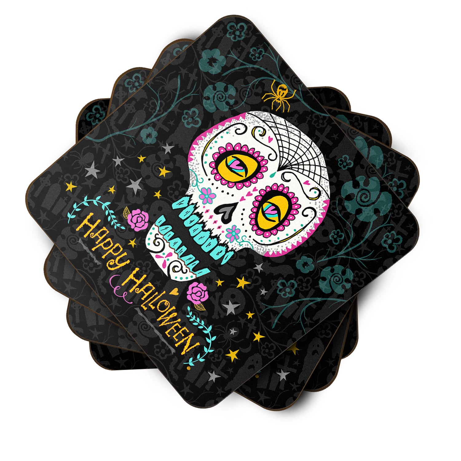 Happy Halloween Day of the Dead Foam Coaster Set of 4 VHA3035FC - the-store.com