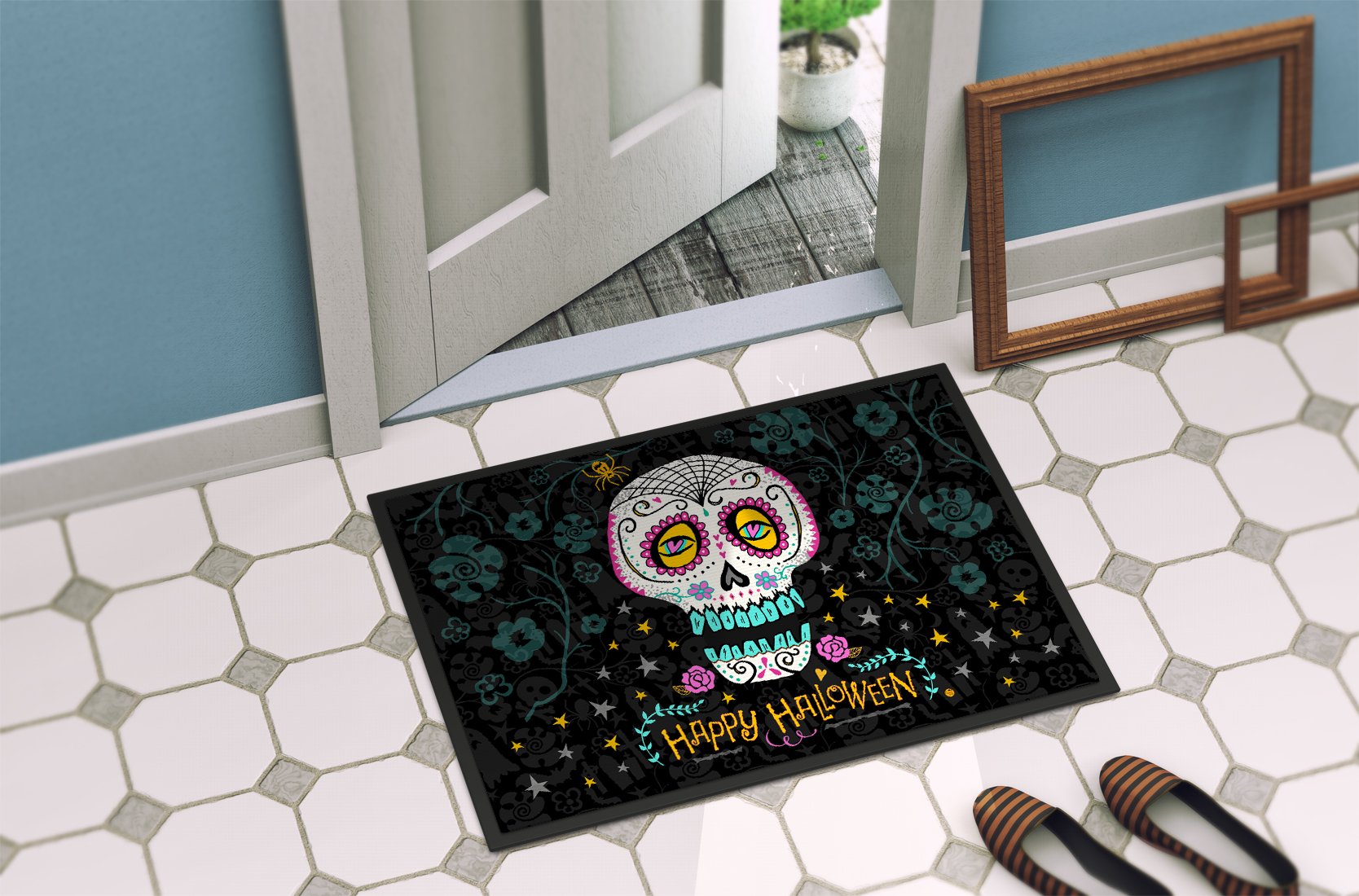 Happy Halloween Day of the Dead Indoor or Outdoor Mat 24x36 VHA3035JMAT by Caroline's Treasures