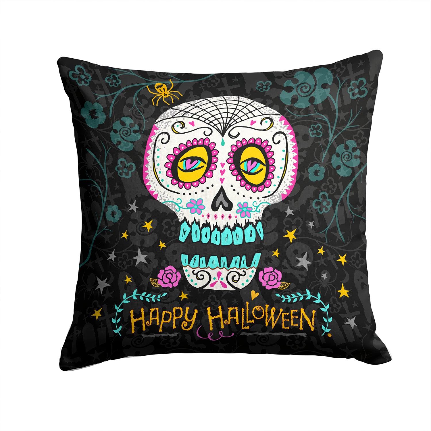 Happy Halloween Day of the Dead Fabric Decorative Pillow VHA3035PW1414 - the-store.com