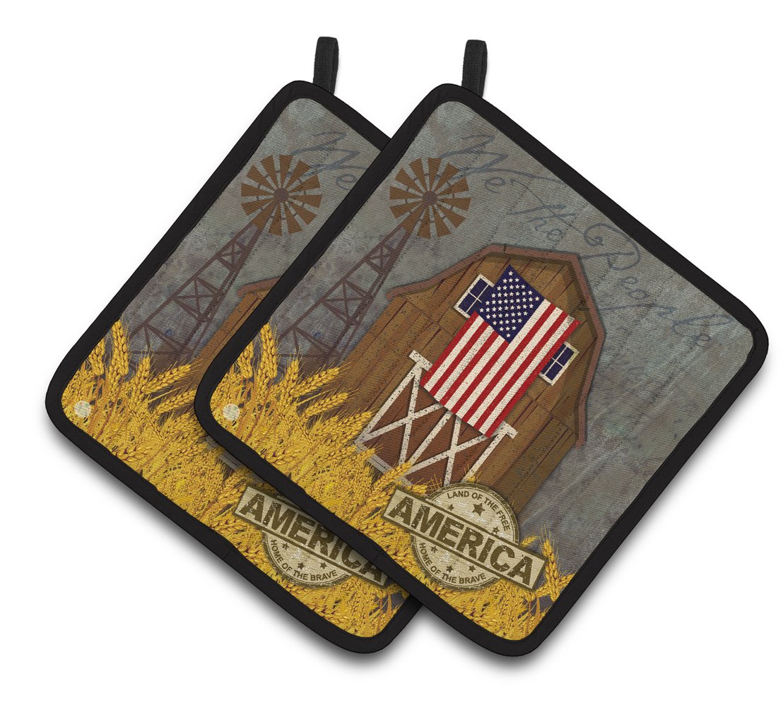 Patriotic Barn Land of America Pair of Pot Holders VHA3036PTHD by Caroline's Treasures