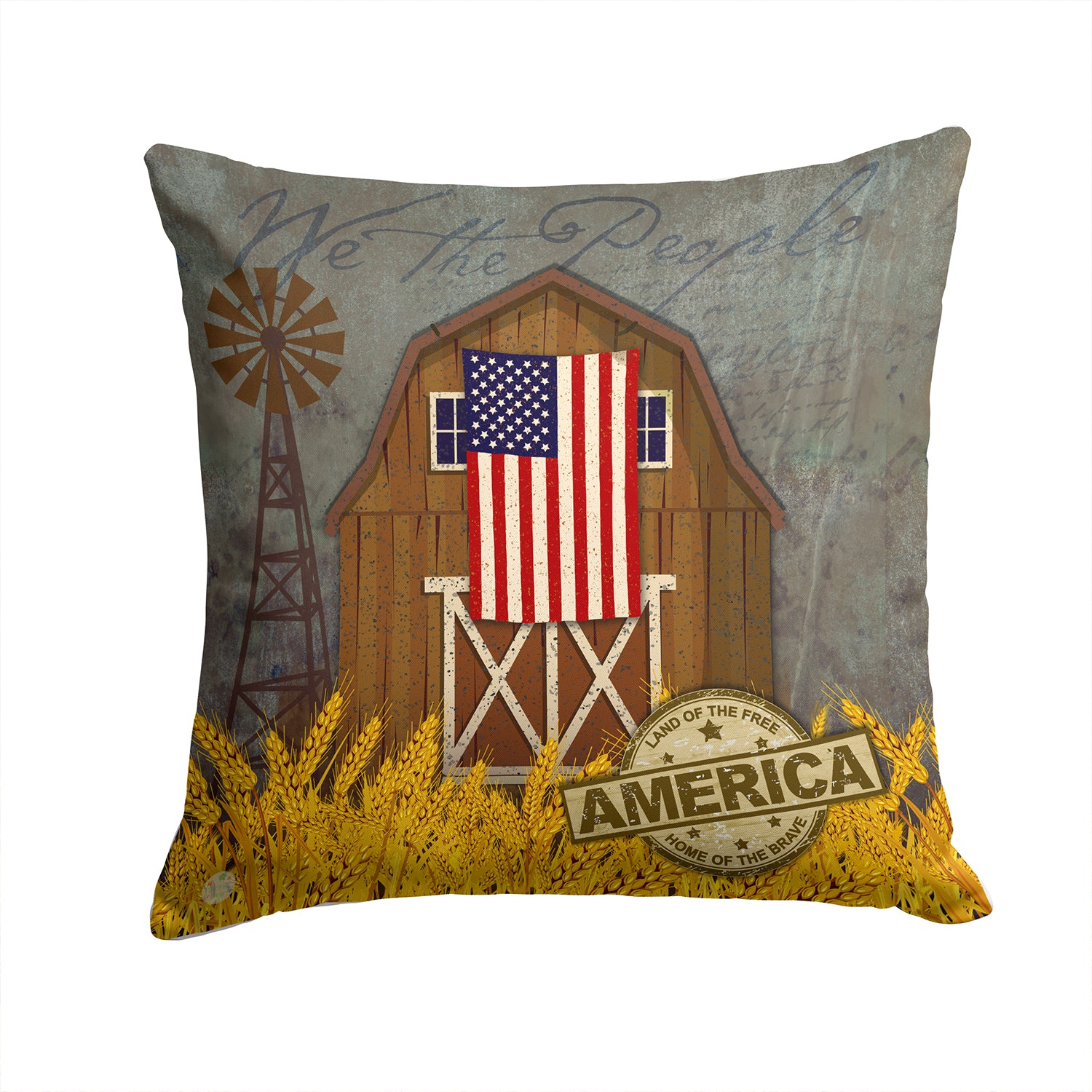 Patriotic Barn Land of America Fabric Decorative Pillow VHA3036PW1414 - the-store.com