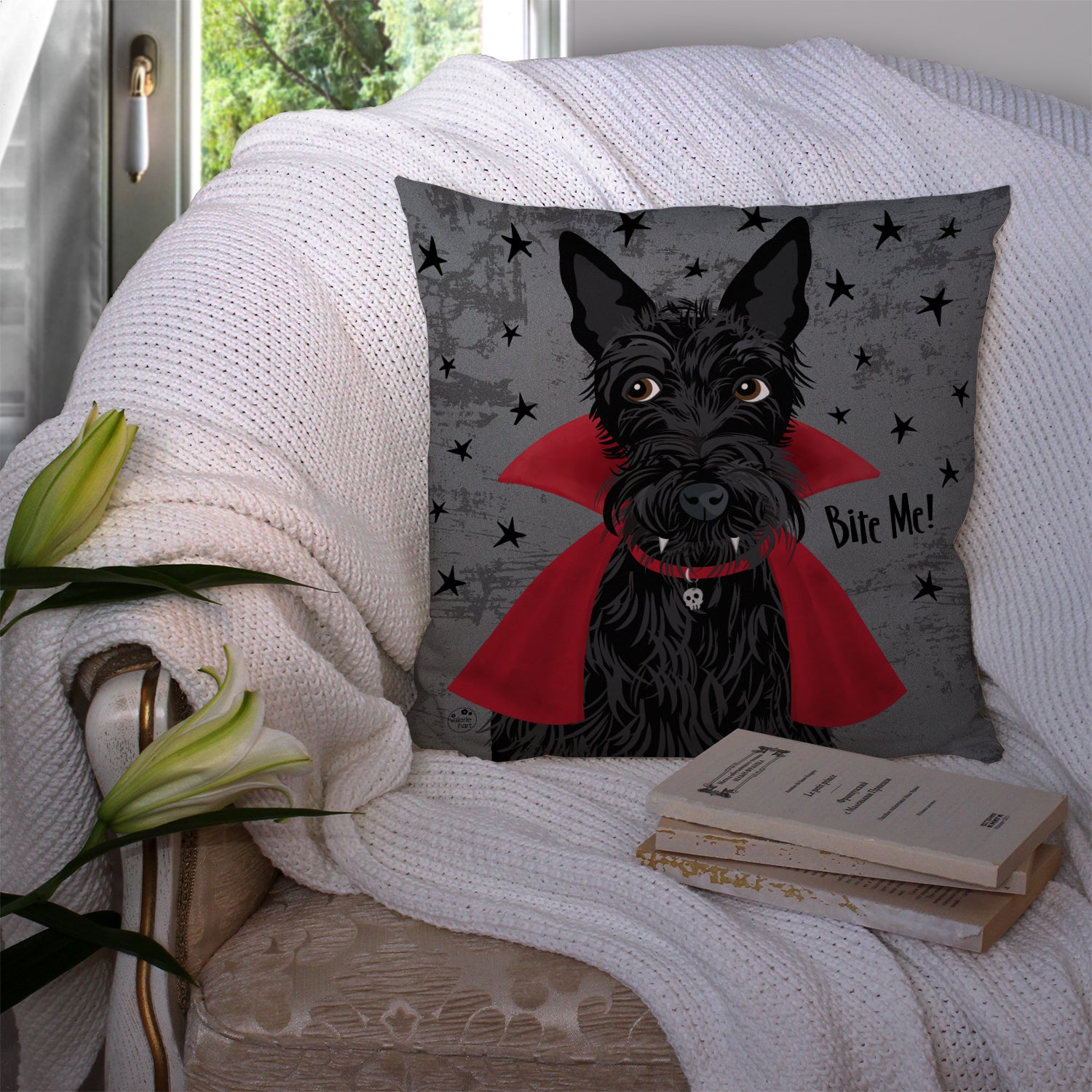 Halloween Vampire Scottie Fabric Decorative Pillow VHA3037PW1414 - the-store.com