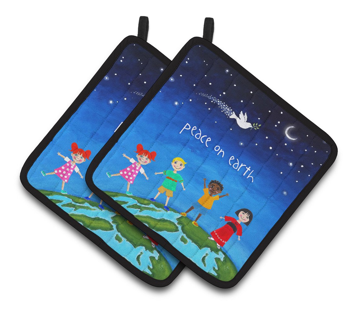 Peace on Earth Pair of Pot Holders VHA3039PTHD by Caroline's Treasures