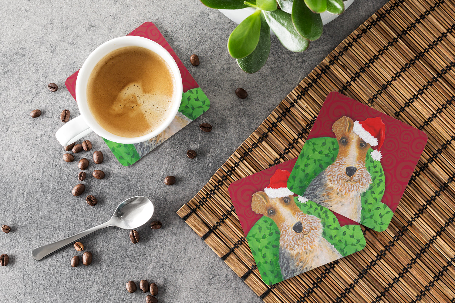 Wire Fox Terrier Christmas Foam Coaster Set of 4 VHA3040FC - the-store.com