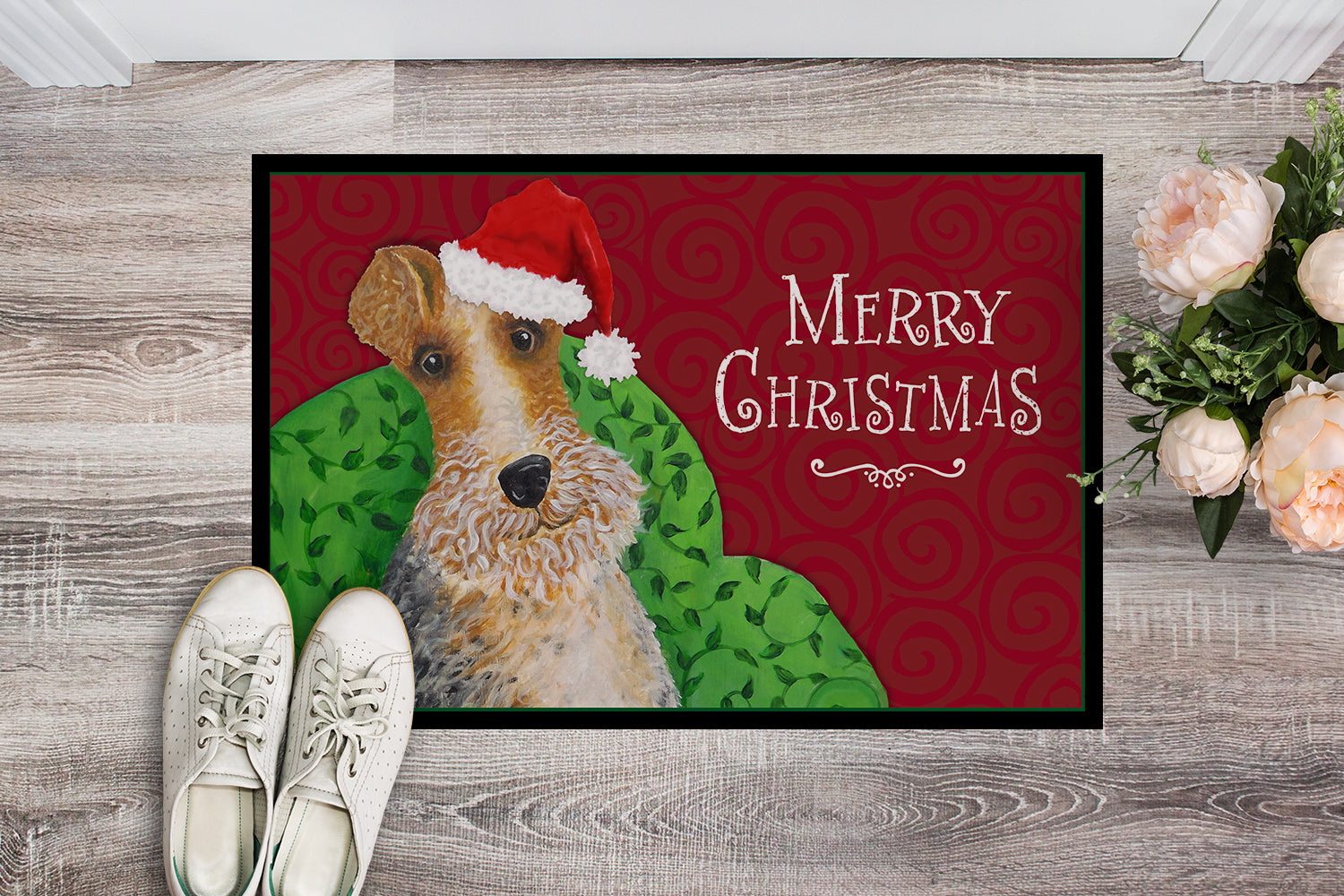 Wire Fox Terrier Christmas Indoor or Outdoor Mat 18x27 VHA3040MAT - the-store.com