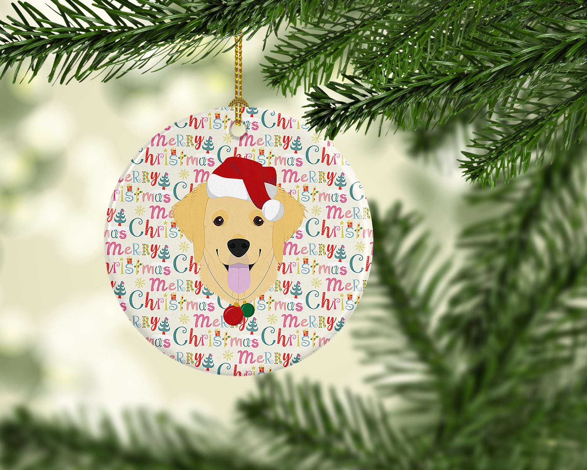 Buy this Golden Retriever Merry Christmas Ceramic Ornament