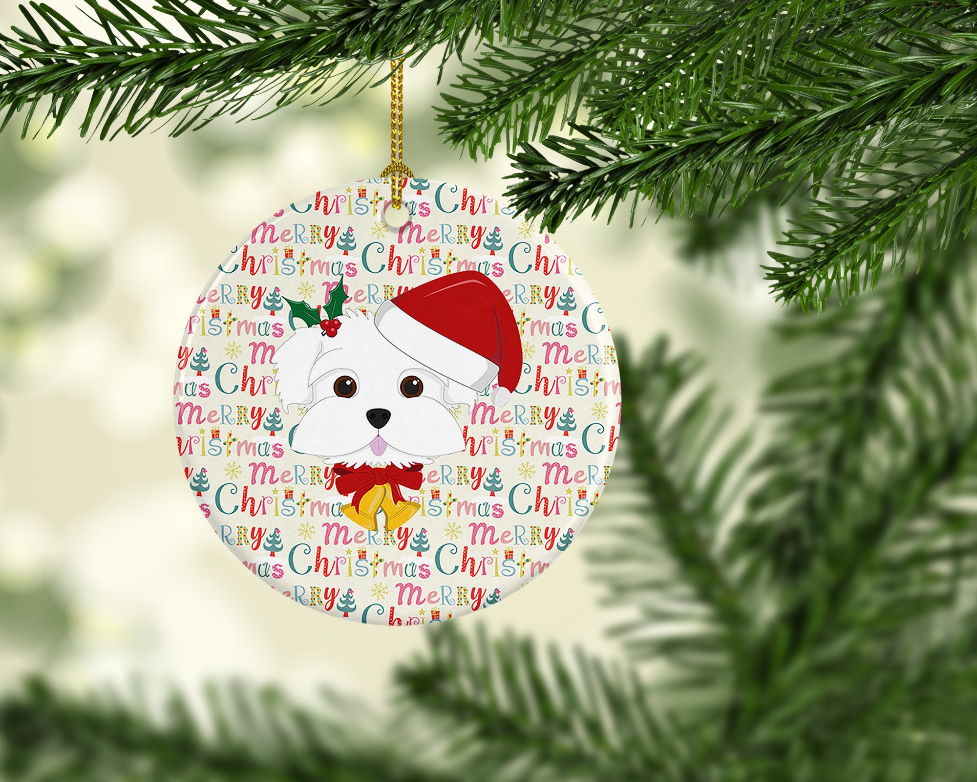 Maltese Merry Christmas Ceramic Ornament - the-store.com