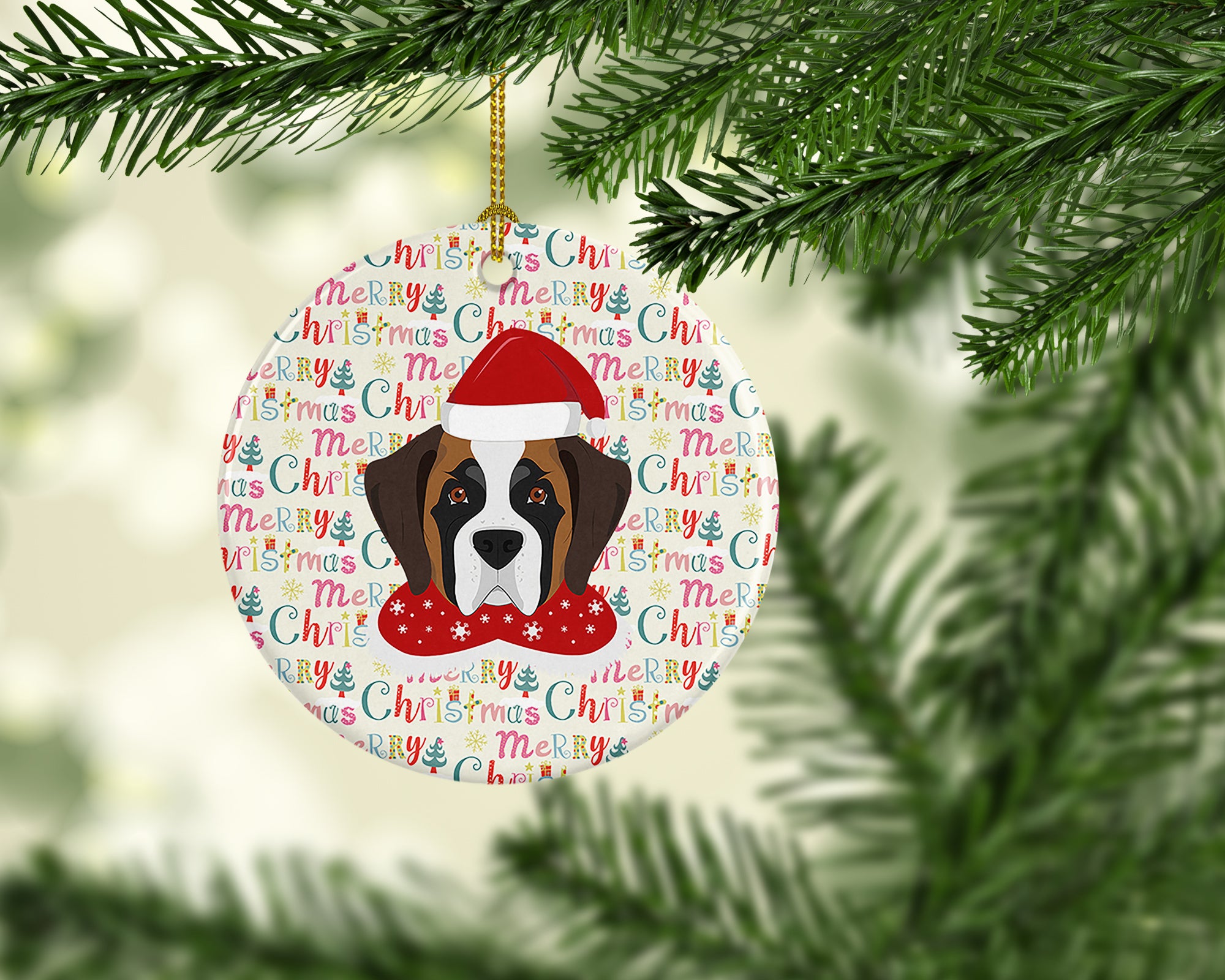 Saint Bernard Merry Christmas Ceramic Ornament - the-store.com