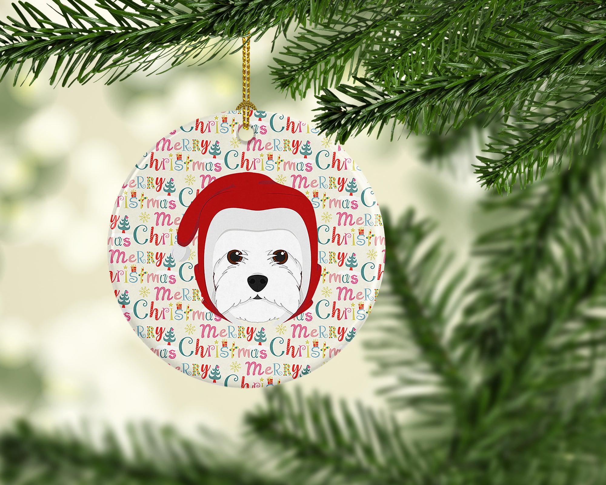 Westie Merry Christmas Ceramic Ornament - the-store.com