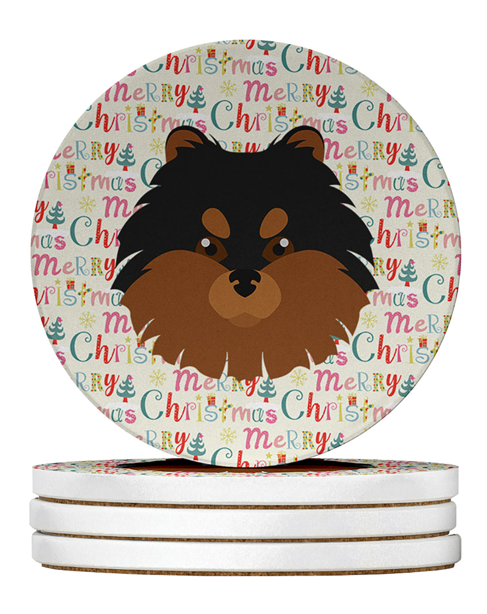 Buy this Pomeranian Merry Christmas Large Sandstone Coasters Pack of 4