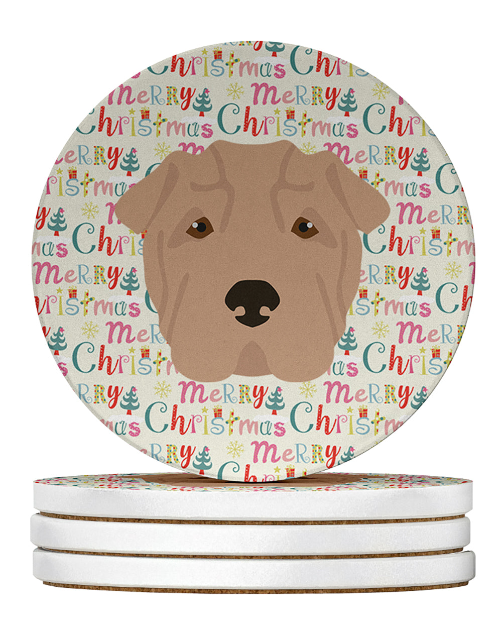 Buy this Shar Pei Merry Christmas Large Sandstone Coasters Pack of 4