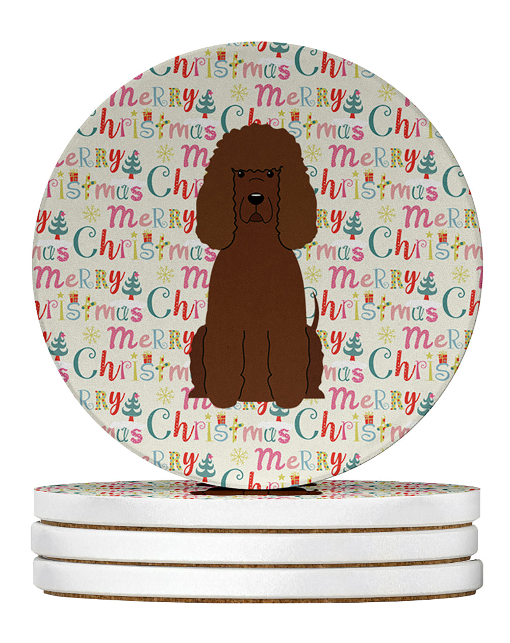 Buy this Merry Christmas Irish Water Spaniel Large Sandstone Coasters Pack of 4