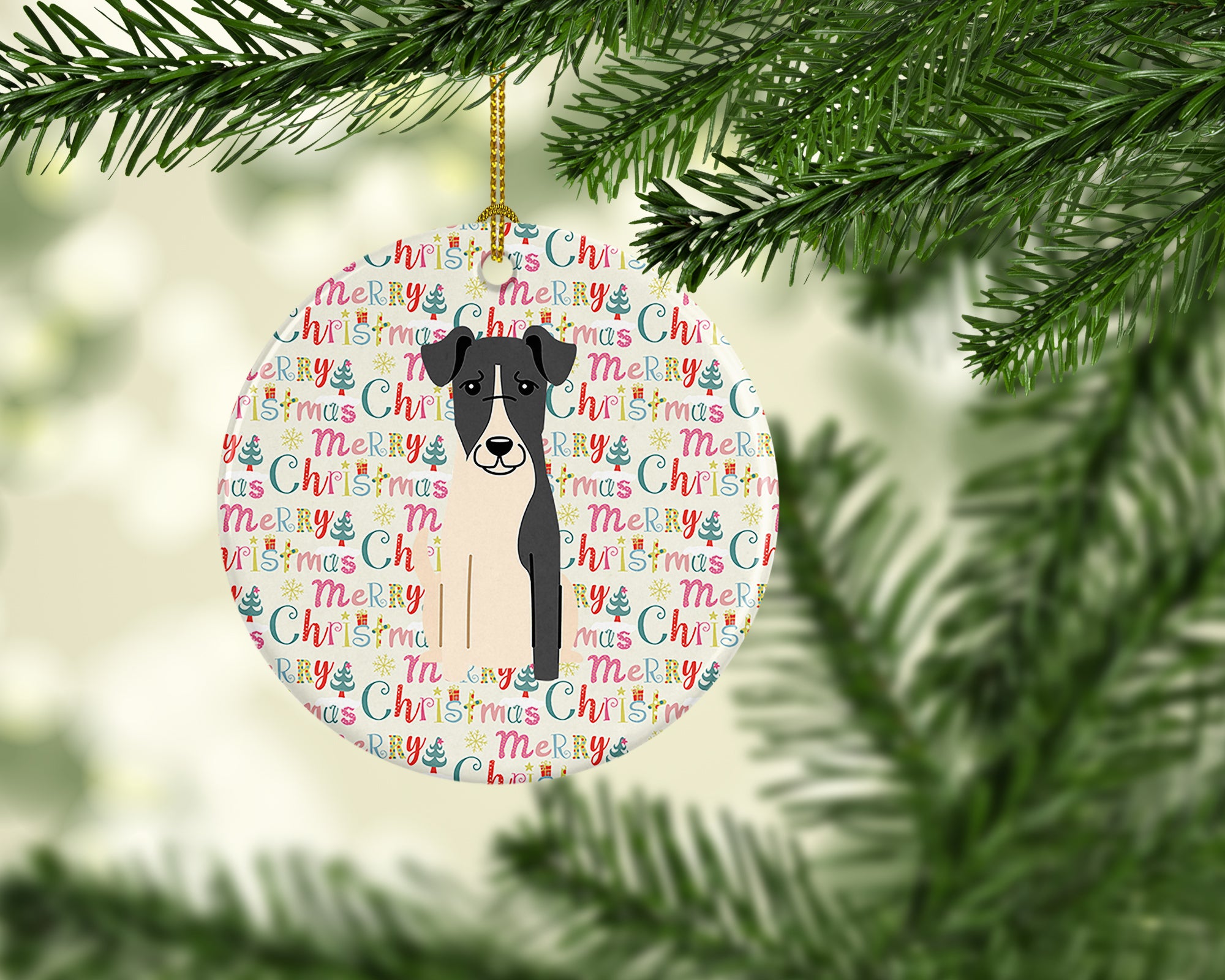 Merry Christmas Smooth Fox Terrier Ceramic Ornament - the-store.com