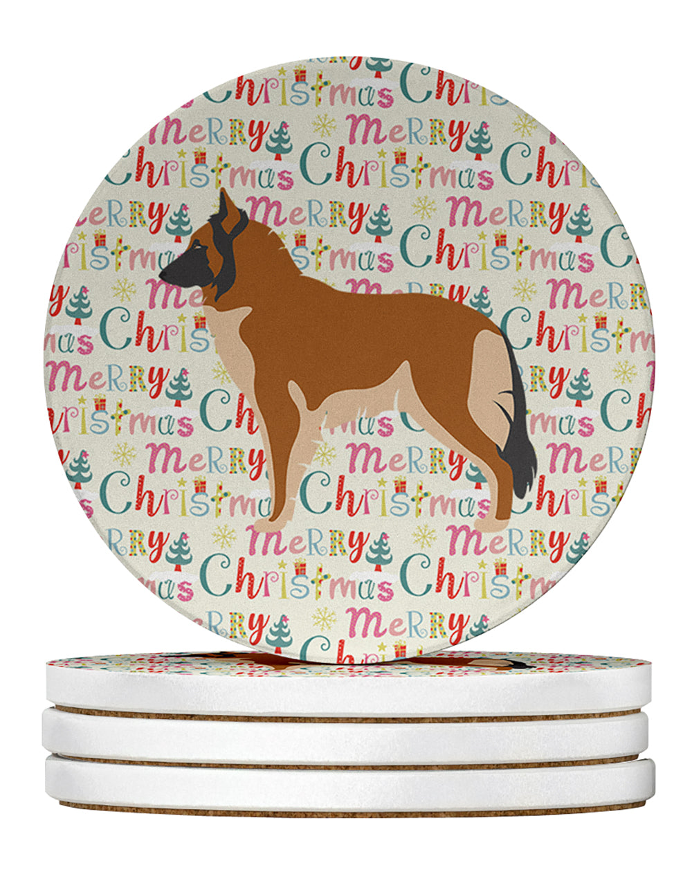 Buy this Belgian Tervuren Merry Christmas Large Sandstone Coasters Pack of 4