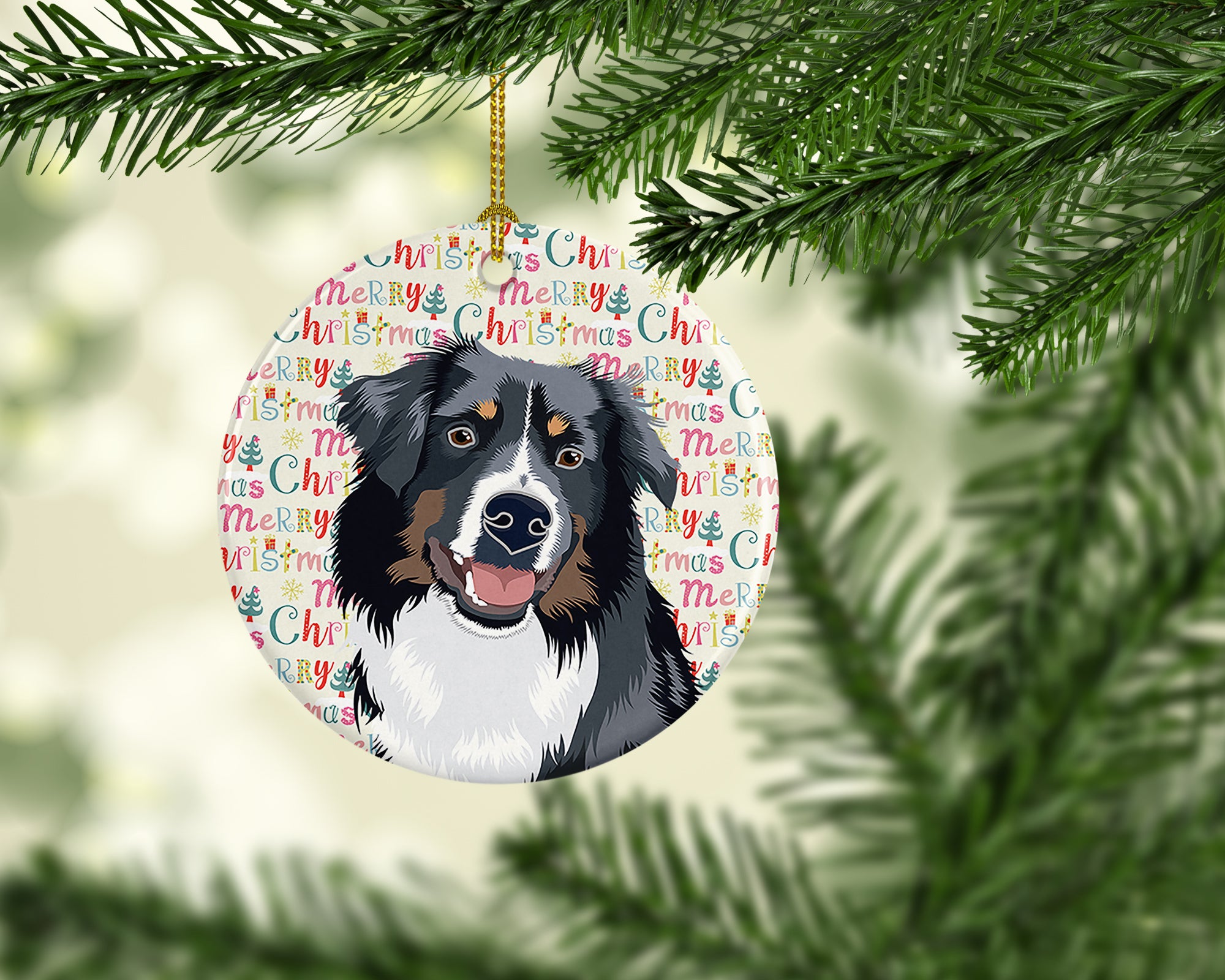 Buy this Australian Shepherd Black Tricolor #1 Christmas Ceramic Ornament