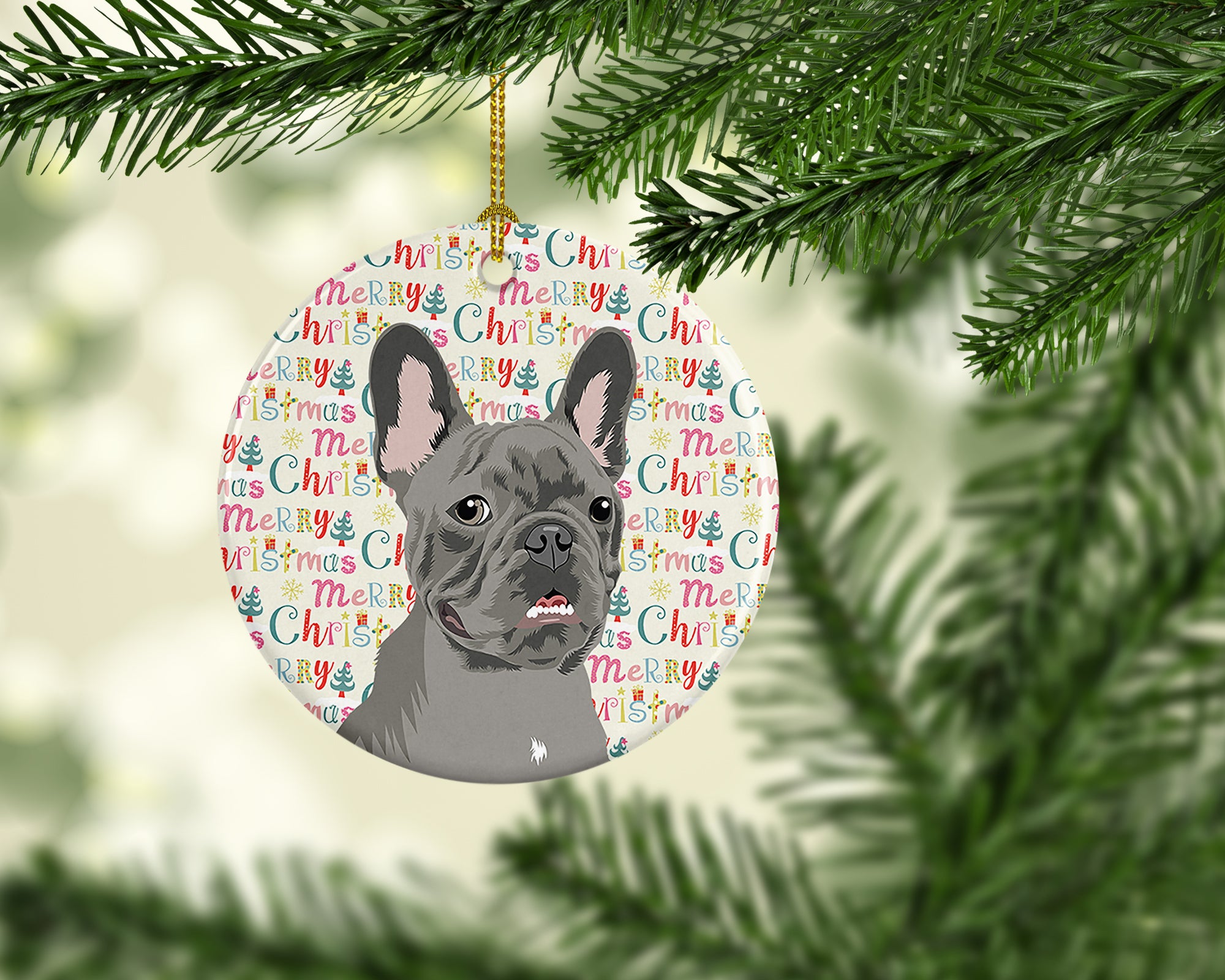 French Bulldog Blue Christmas Ceramic Ornament - the-store.com