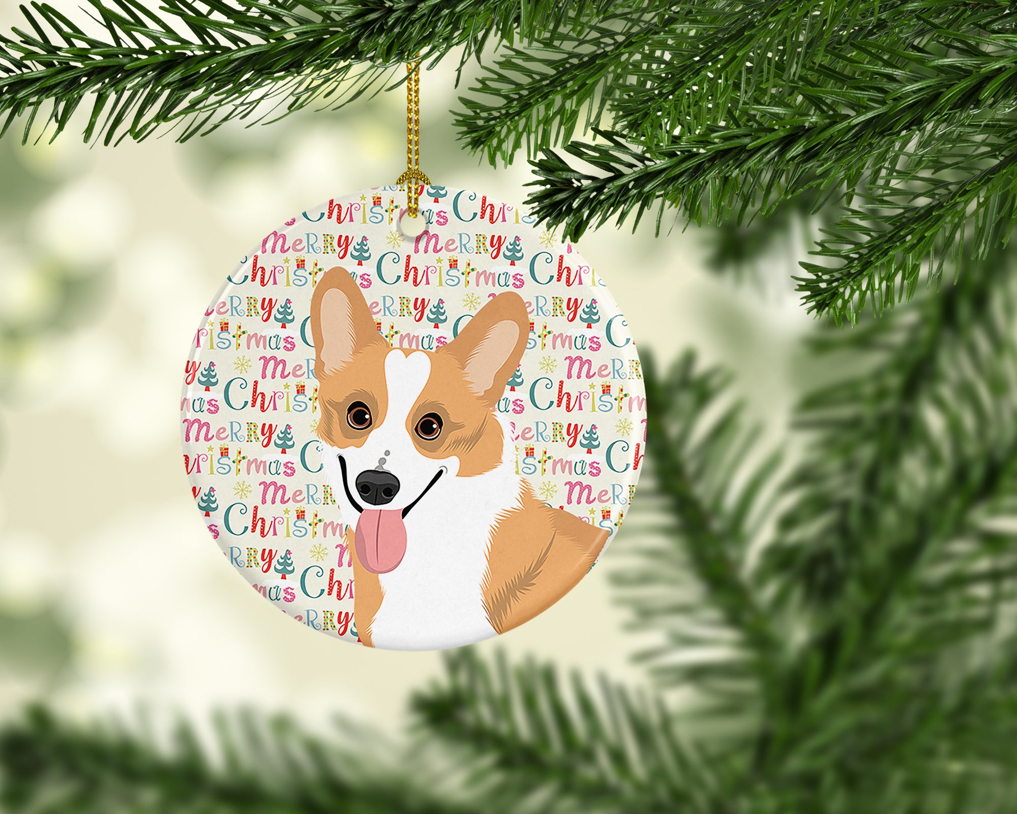 Pembroke Corgi Red and White Christmas Ceramic Ornament - the-store.com