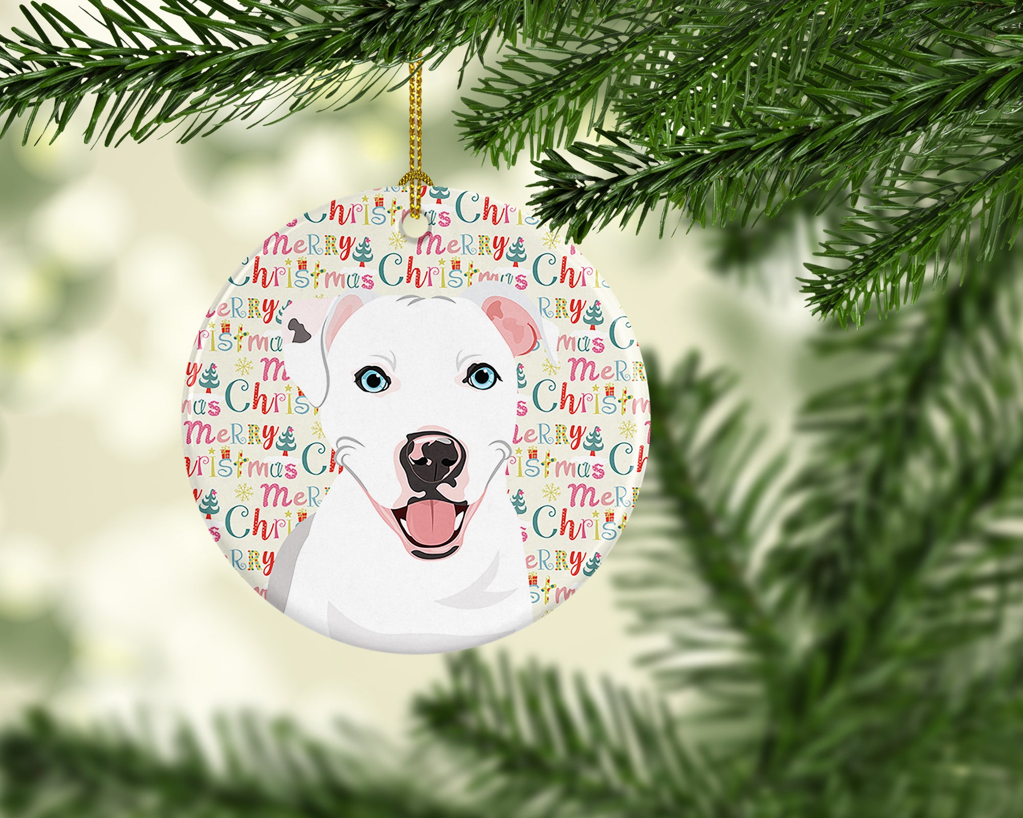 Pit Bull White #1 Christmas Ceramic Ornament - the-store.com