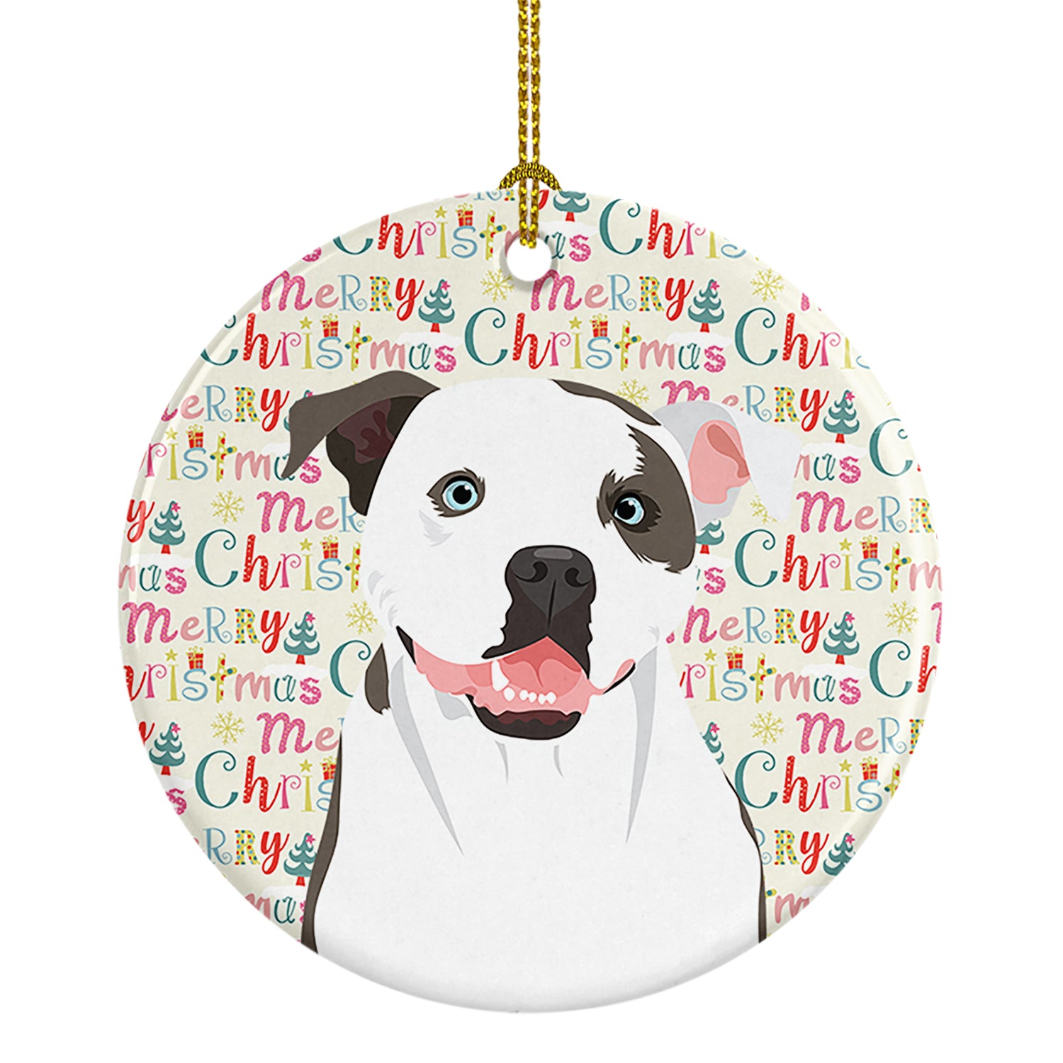 Buy this Pit Bull White #3 Christmas Ceramic Ornament