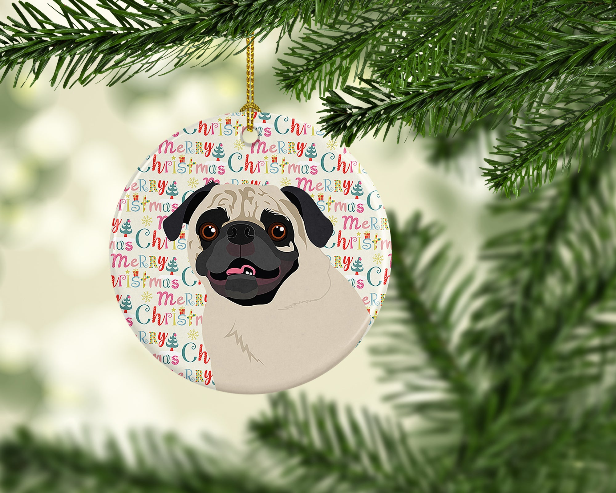 Pug Fawn #2 Christmas Ceramic Ornament - the-store.com