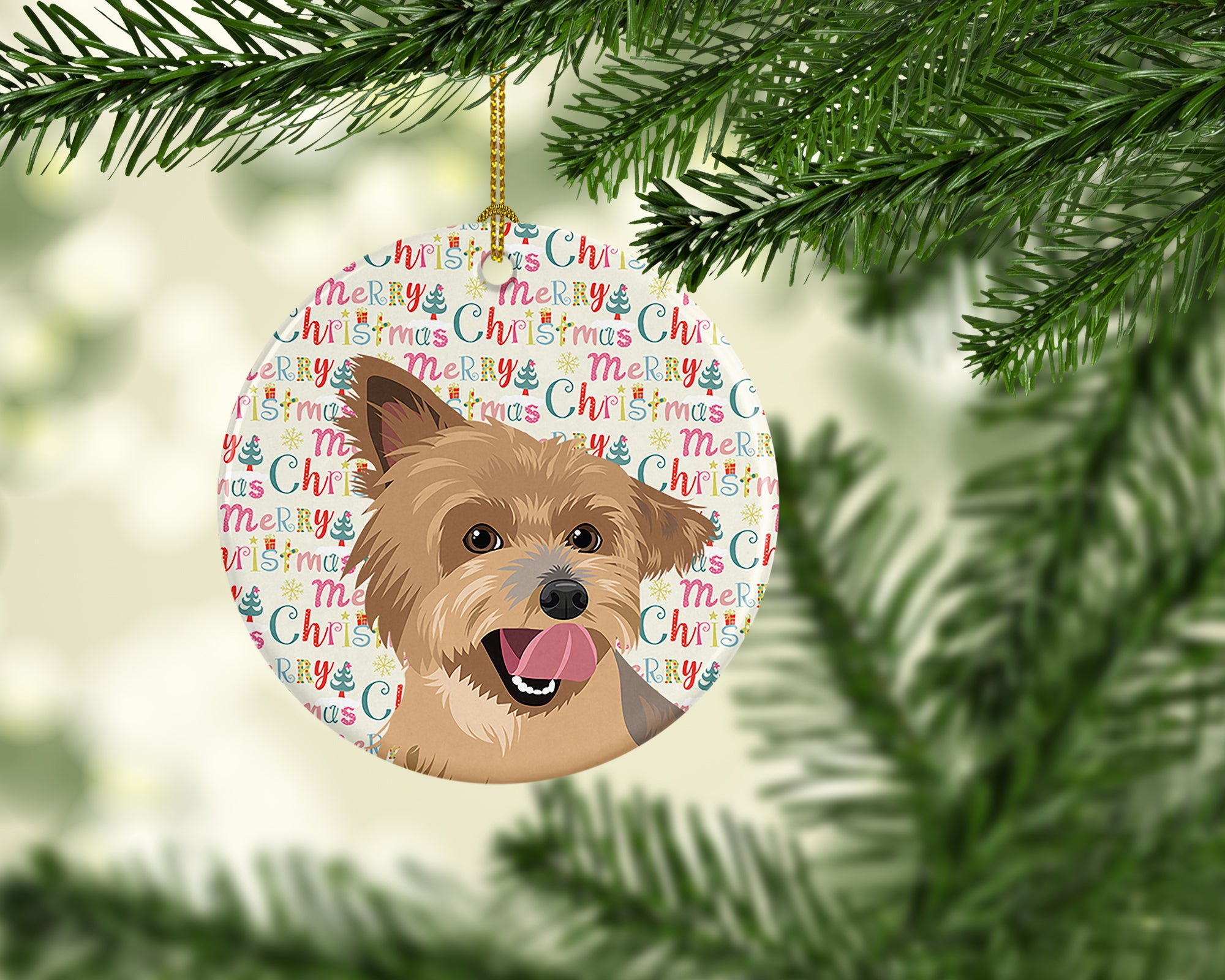 Yorkie Blue and Gold Christmas Ceramic Ornament - the-store.com