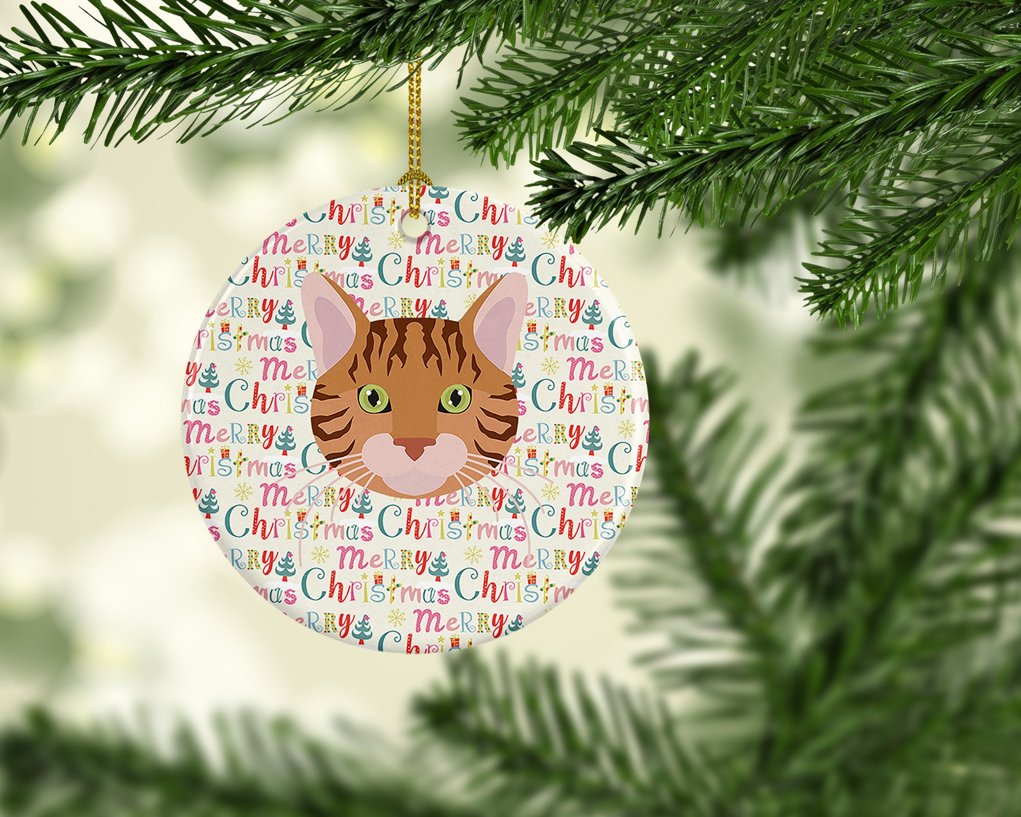 Bengal Cat Christmas Ceramic Ornament - the-store.com