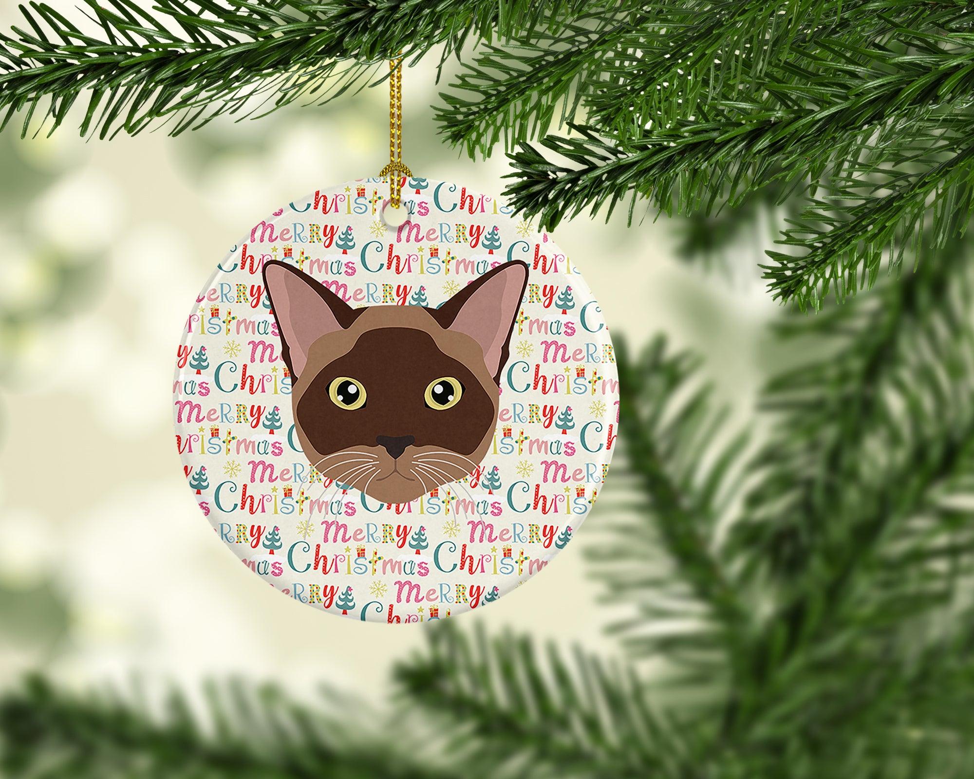 Burmese Cat Christmas Ceramic Ornament - the-store.com