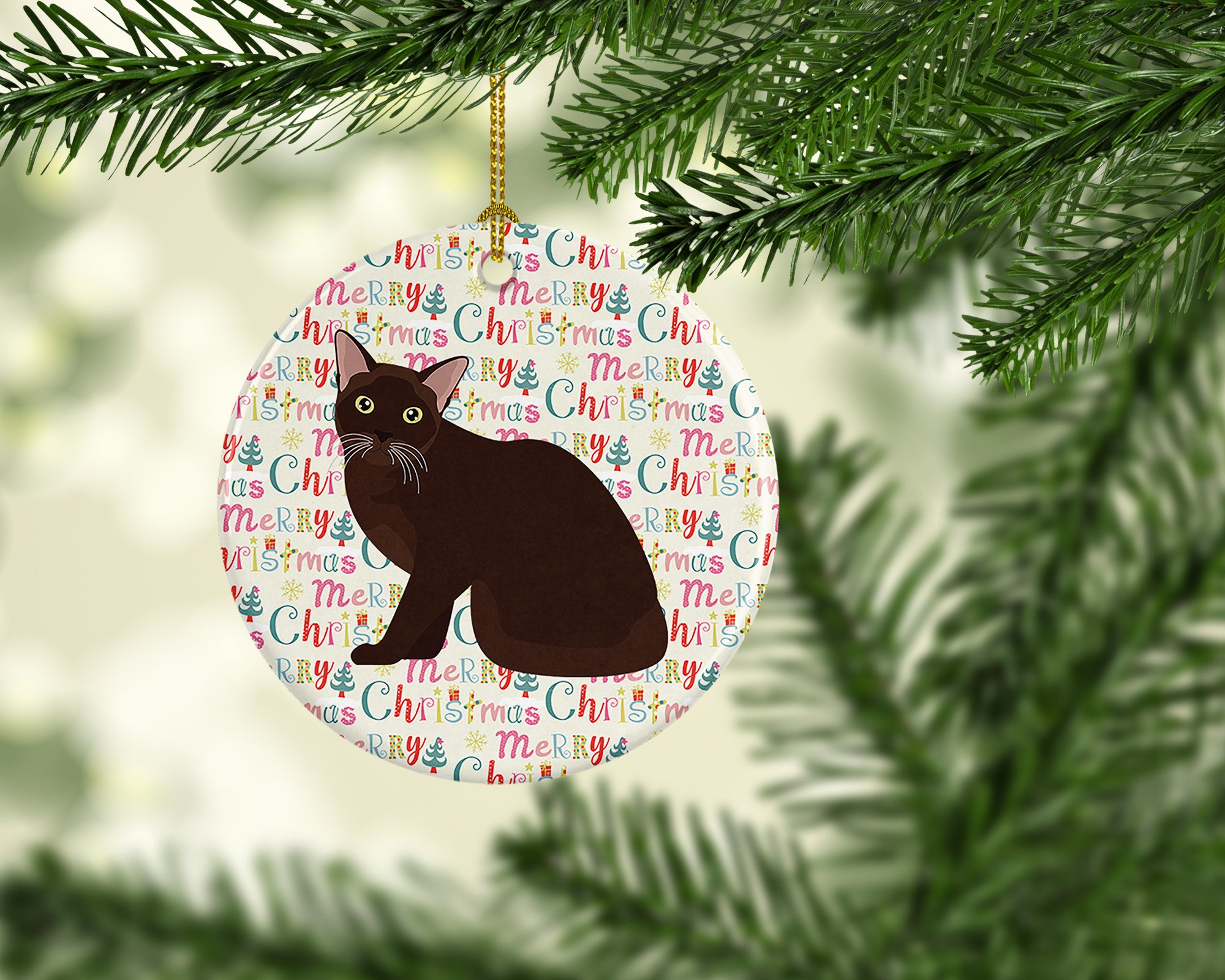 Burmese Cat Christmas Ceramic Ornament - the-store.com