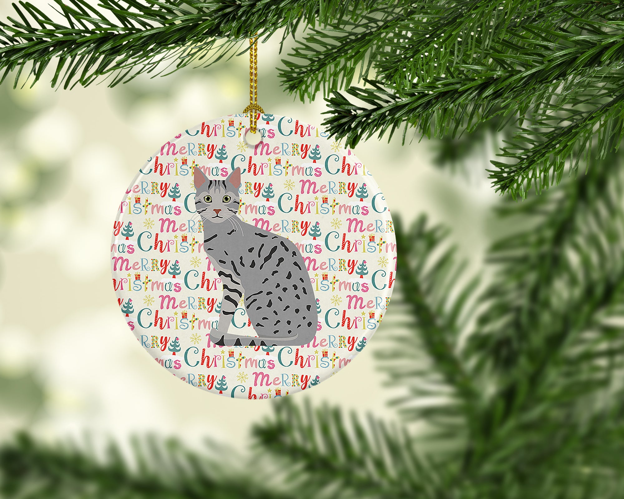 Egyptian Mau Cat Christmas Ceramic Ornament - the-store.com