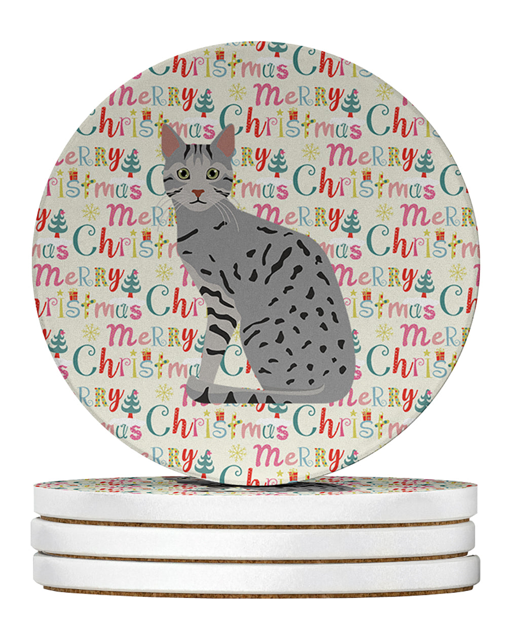 Buy this Egyptian Mau Cat Christmas Large Sandstone Coasters Pack of 4