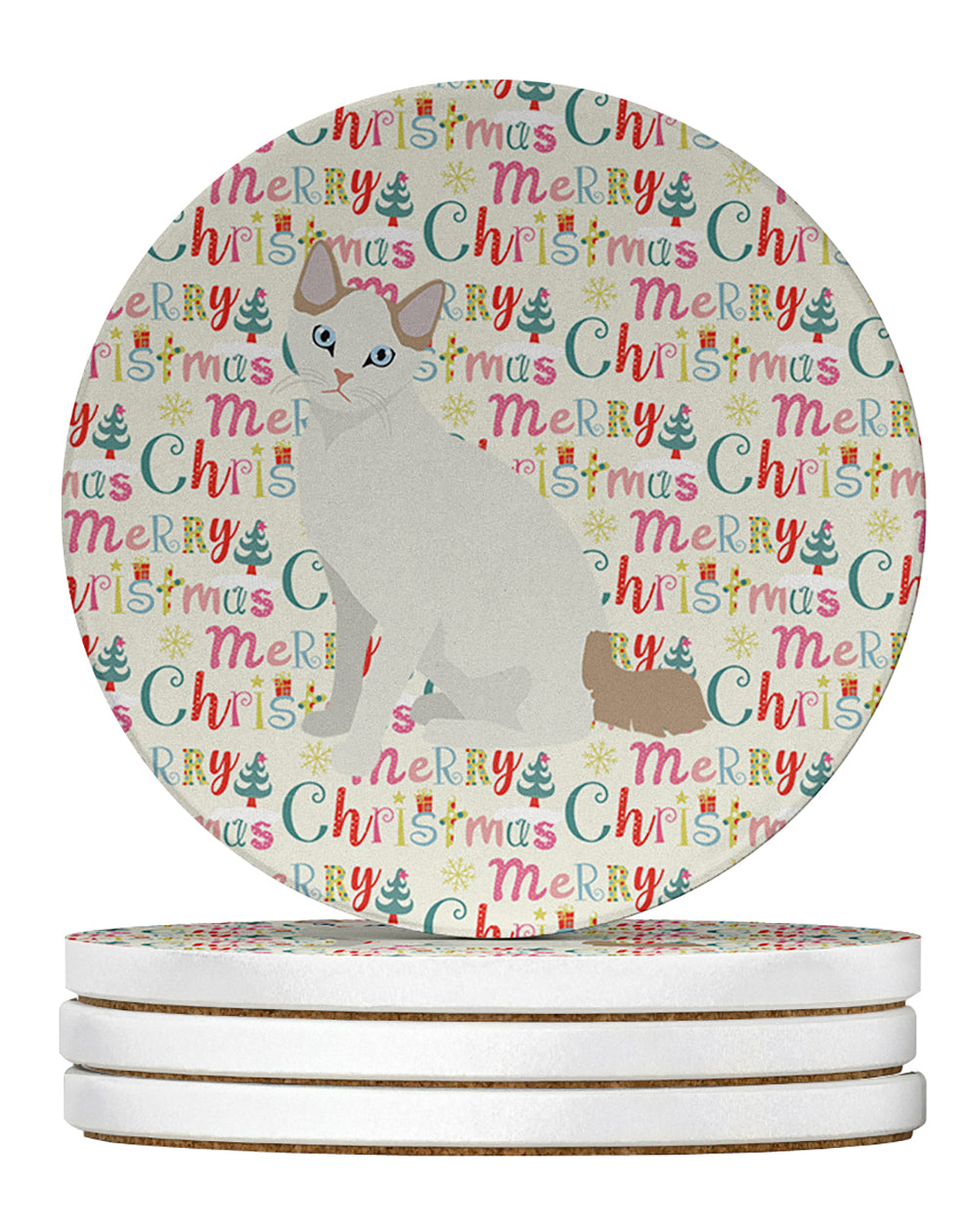 Buy this Korean Bobtail Cat Christmas Large Sandstone Coasters Pack of 4