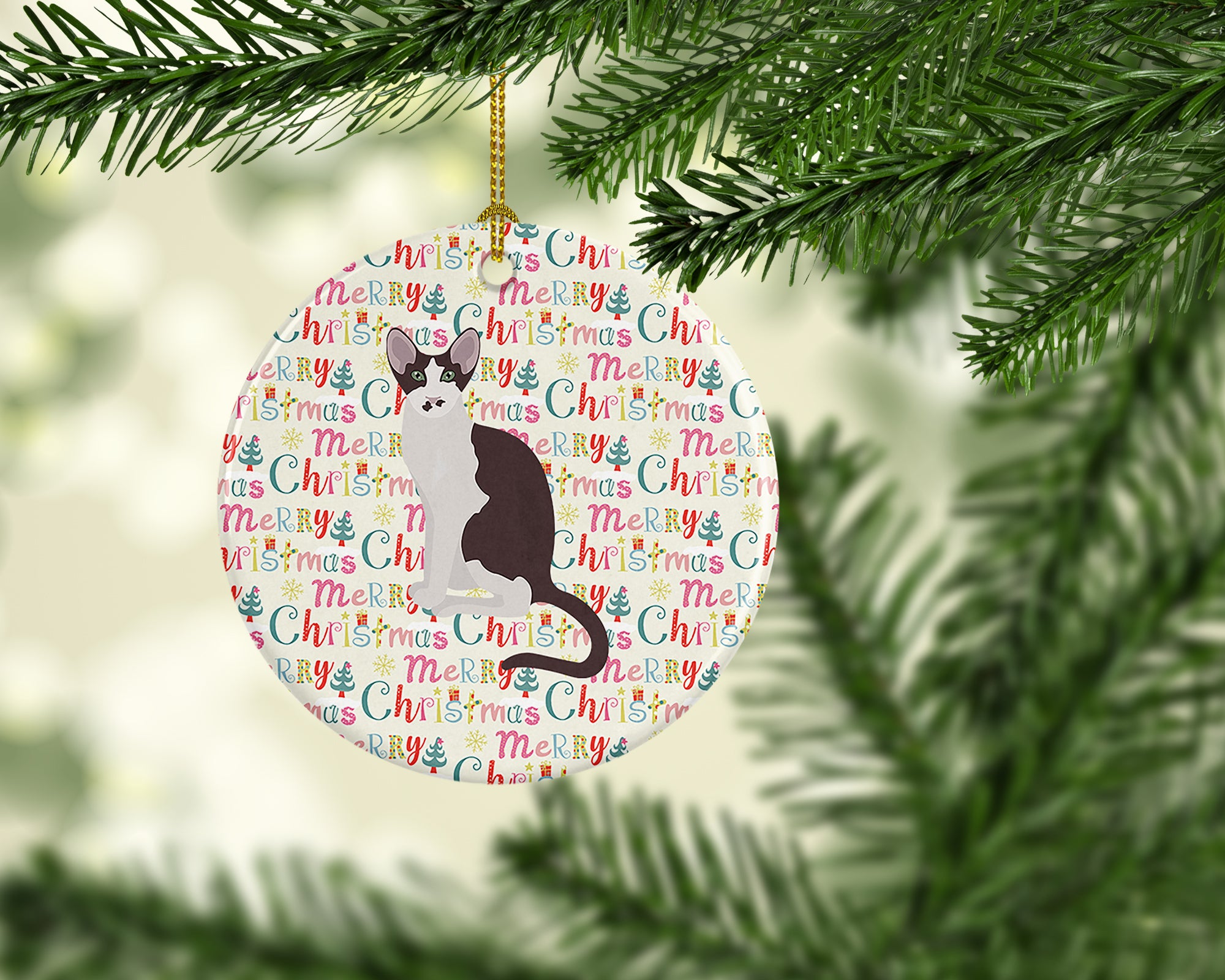 Oriental Bicolor Cat Christmas Ceramic Ornament - the-store.com