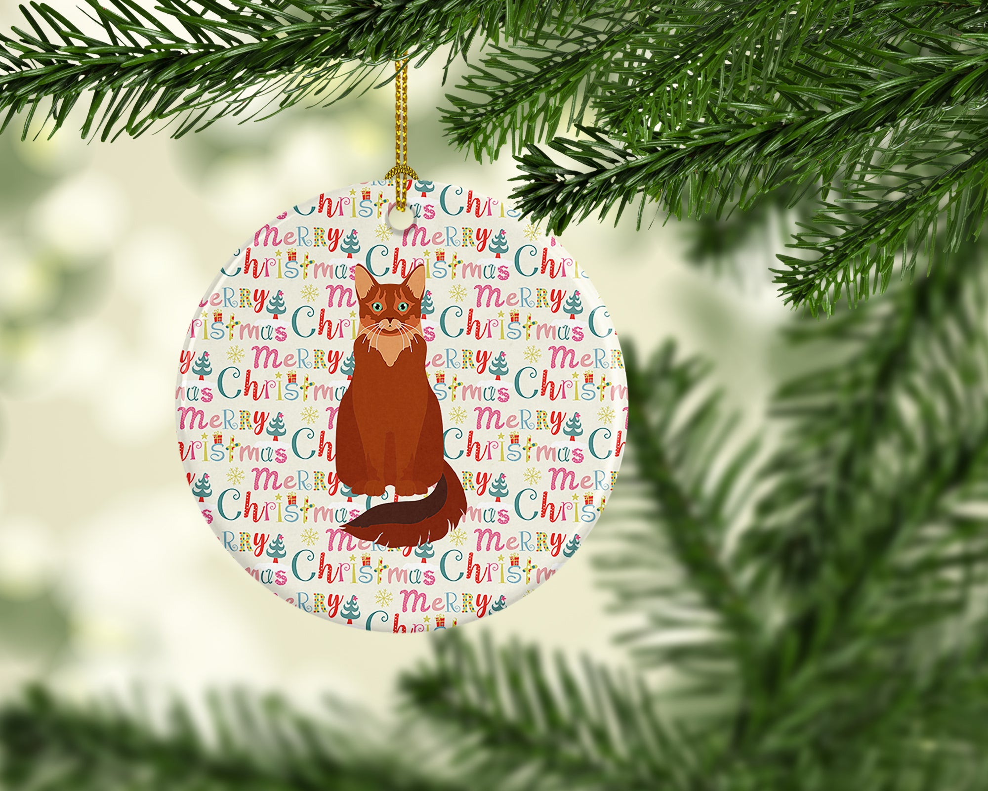 Somali Cat Christmas Ceramic Ornament - the-store.com