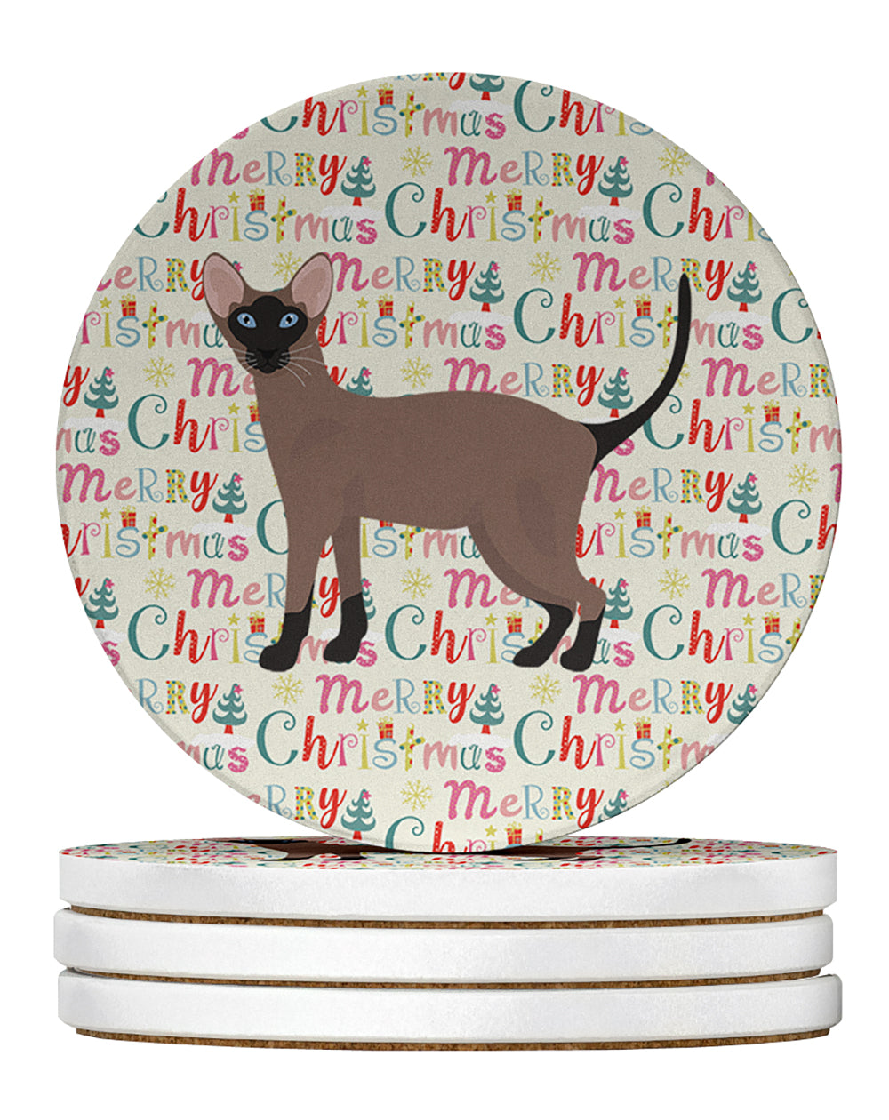 Buy this Oriental Bicolor Cat Christmas Large Sandstone Coasters Pack of 4