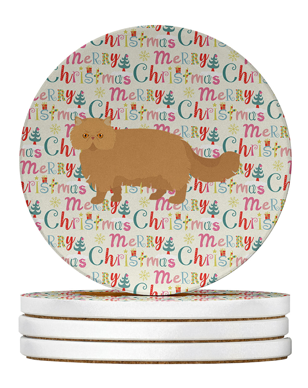 Buy this Persian Modern Cat Christmas Large Sandstone Coasters Pack of 4