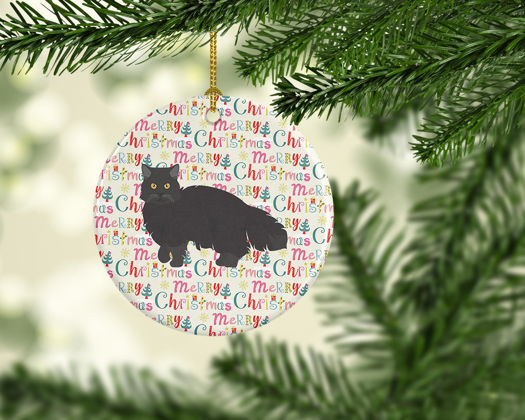 Black Persian Traditional Cat Christmas Ceramic Ornament - the-store.com