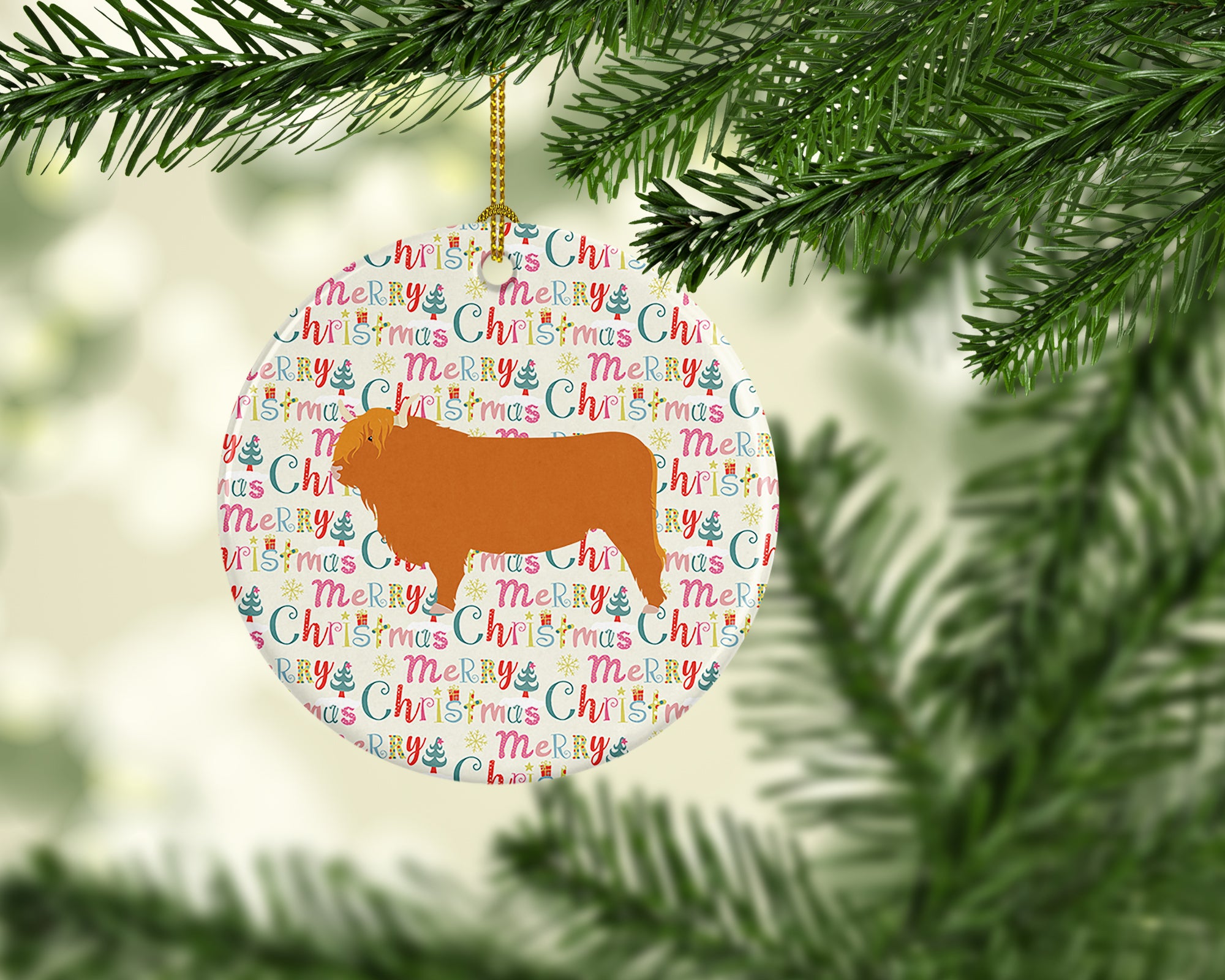 Highland Cow Christmas Ceramic Ornament - the-store.com