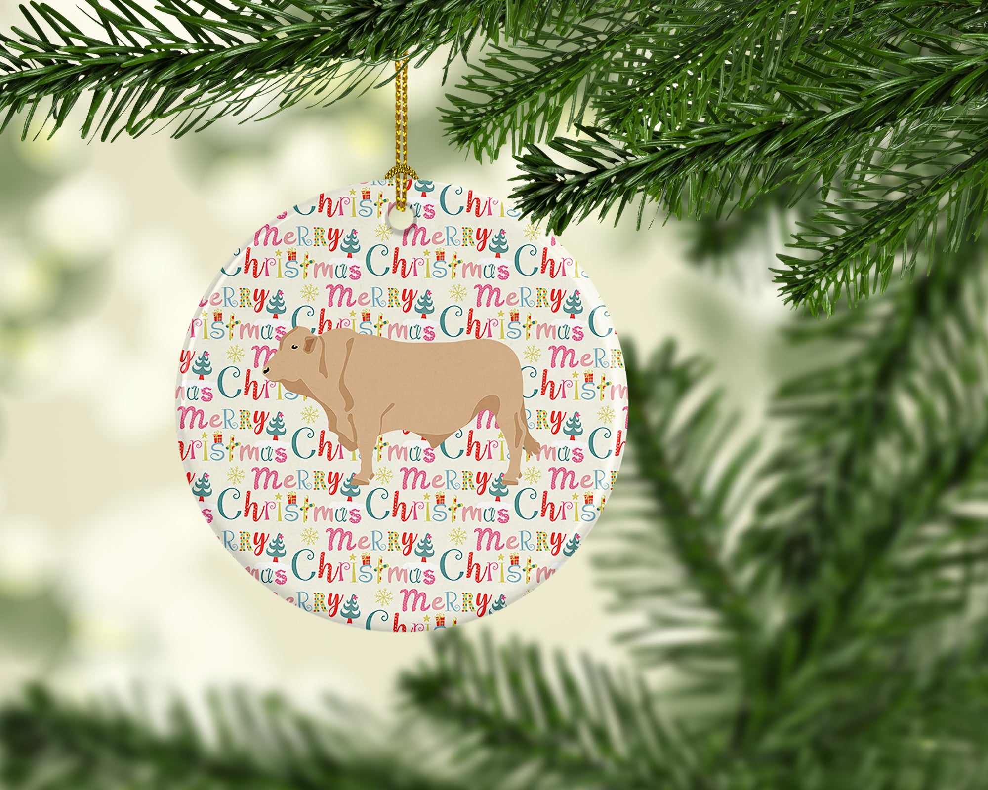 Charolais Cow Christmas Ceramic Ornament - the-store.com