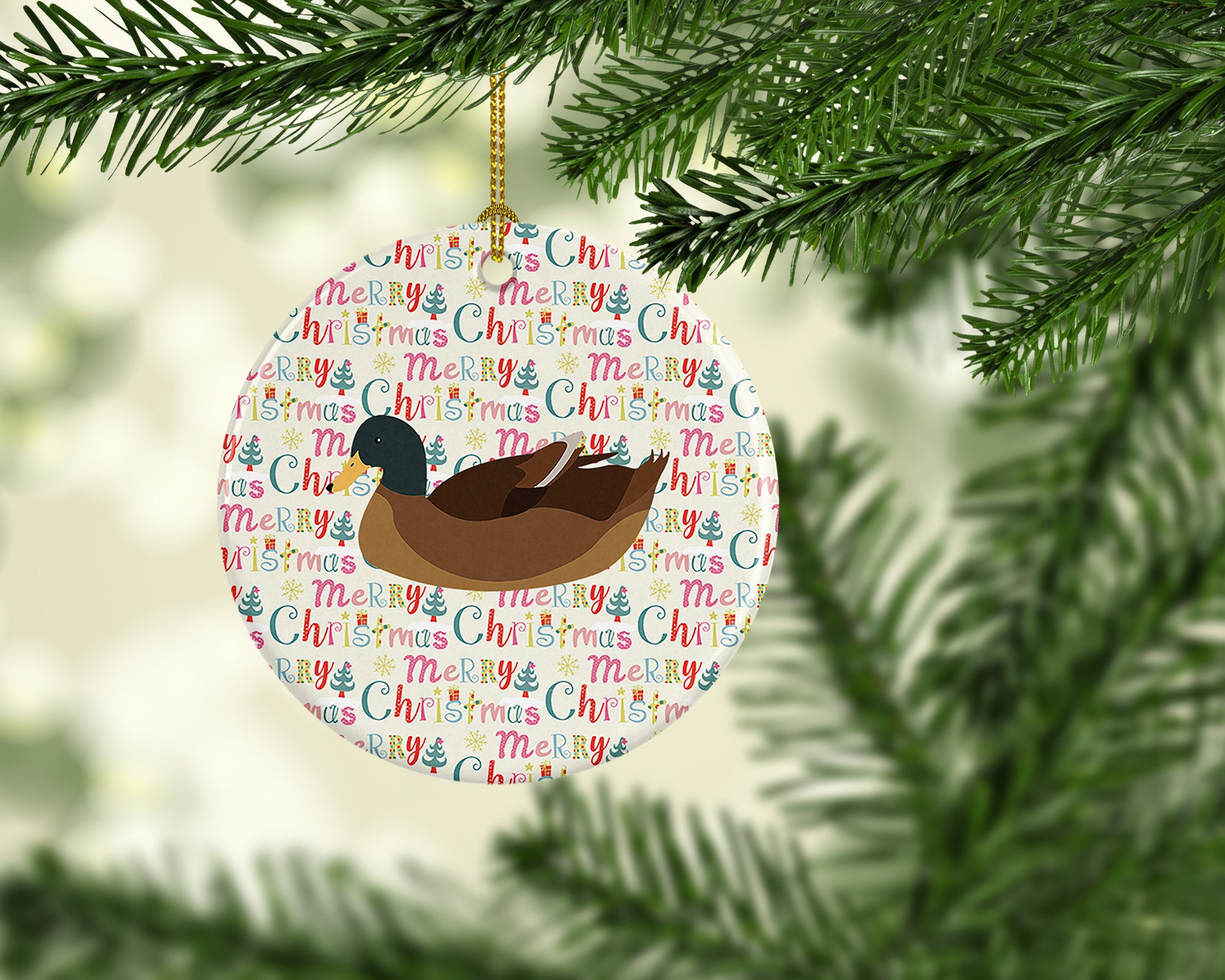 Khaki Campbell Duck Christmas Ceramic Ornament - the-store.com