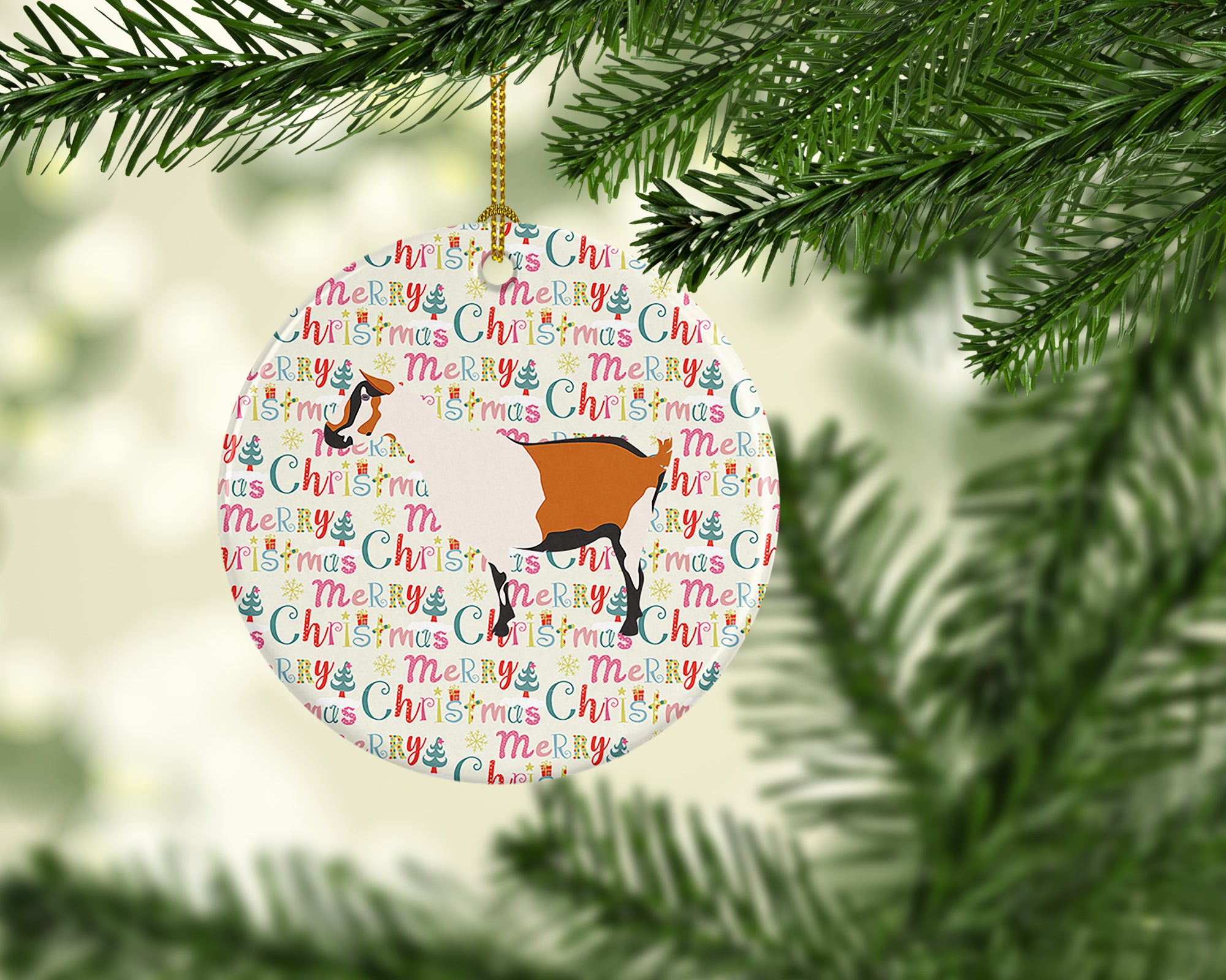 Alpine Goat Christmas Ceramic Ornament - the-store.com