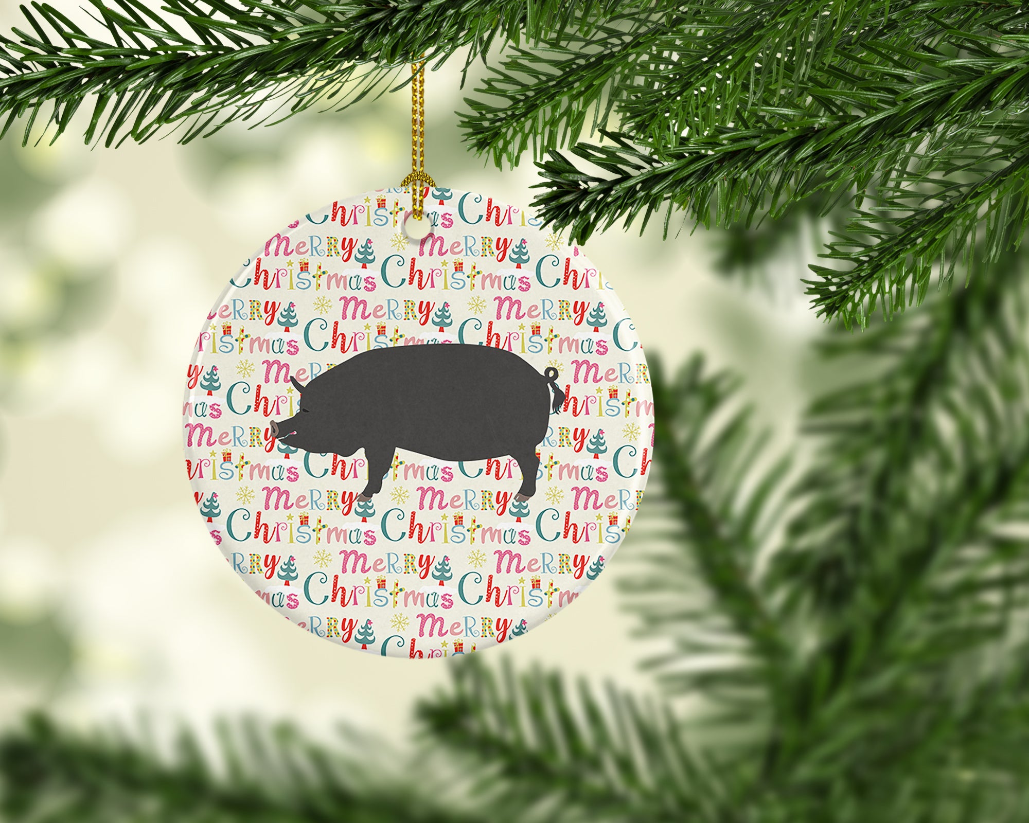 Berkshire Pig Christmas Ceramic Ornament - the-store.com