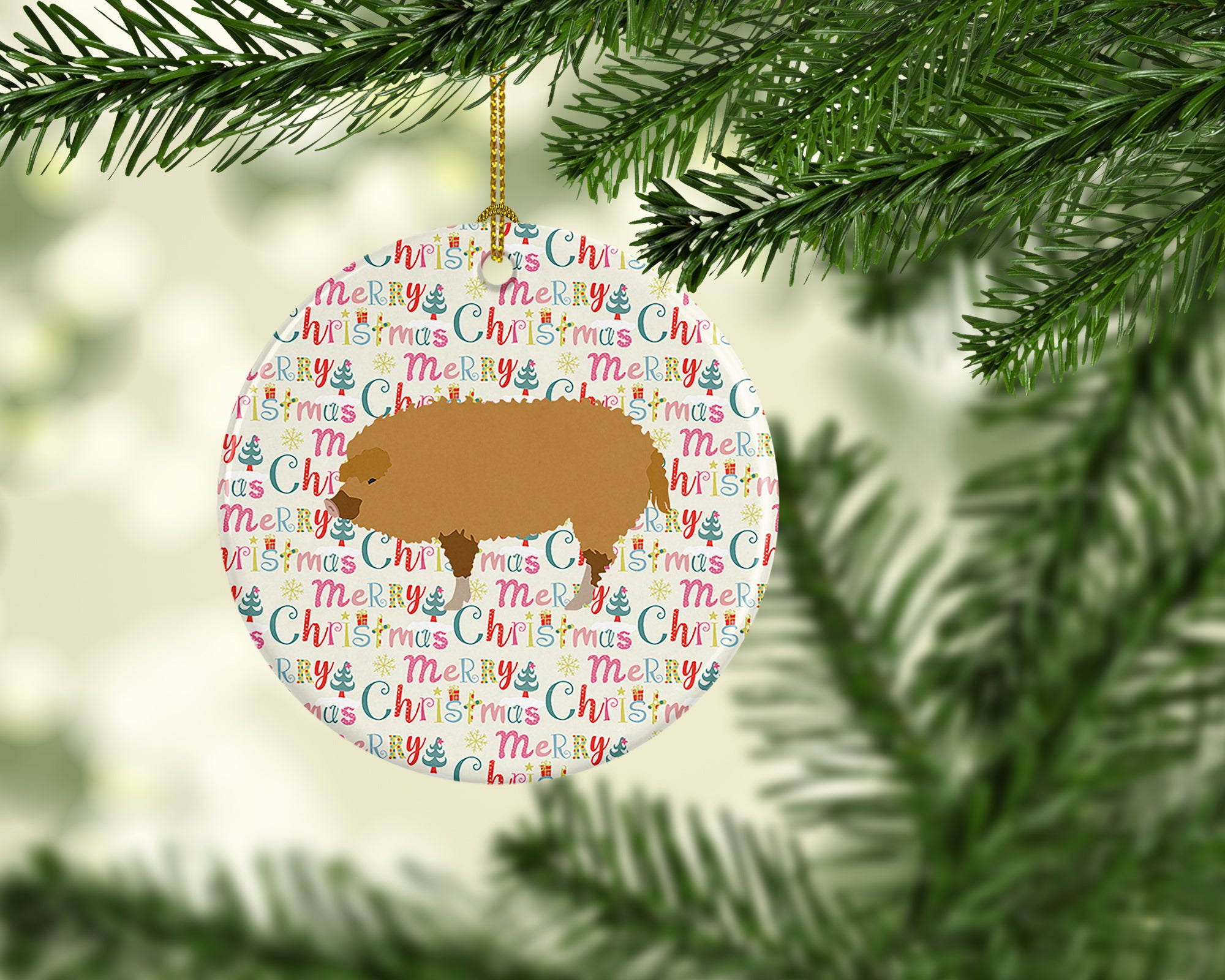 Hungarian Mangalica Pig Christmas Ceramic Ornament - the-store.com