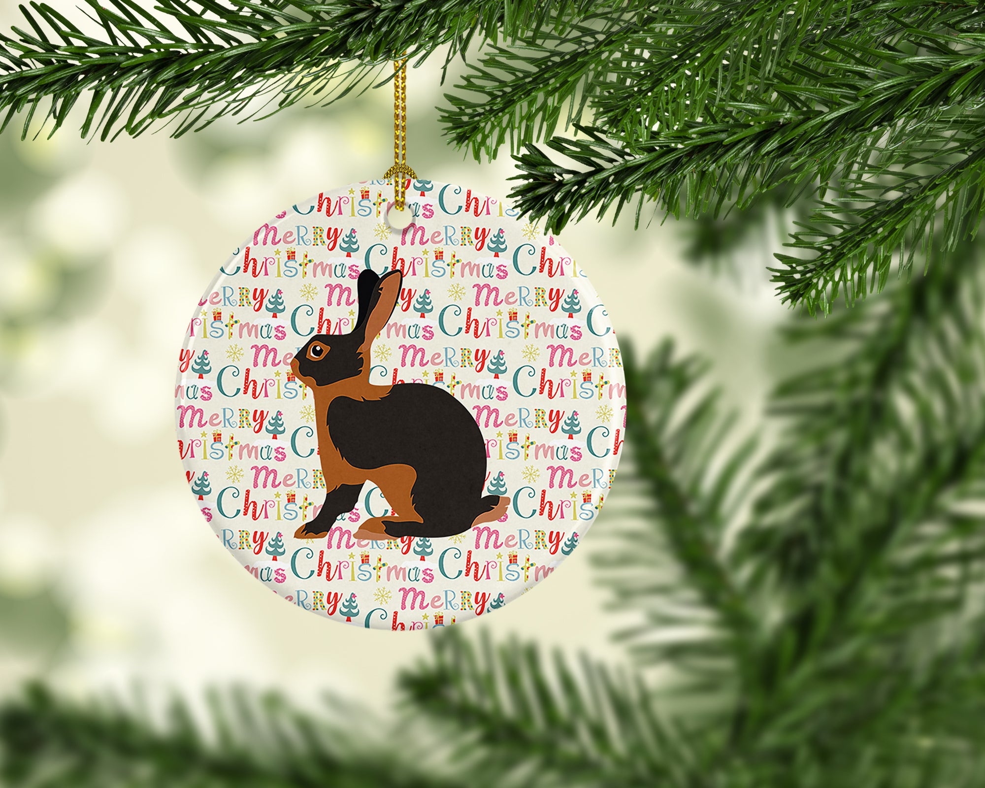 Tan Rabbit Christmas Ceramic Ornament - the-store.com