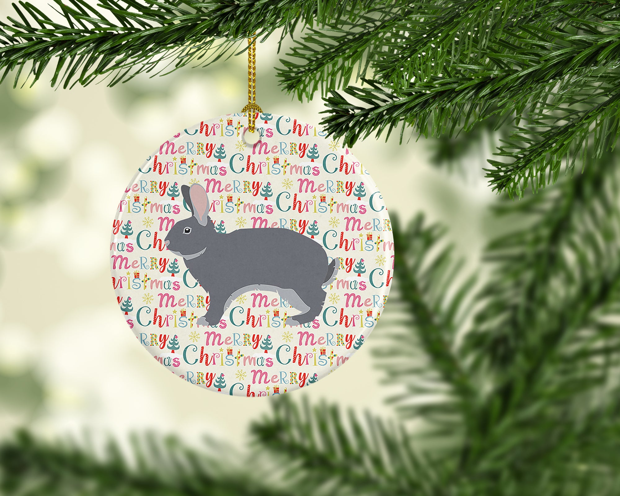 Buy this Giant Chinchilla Rabbit Christmas Ceramic Ornament